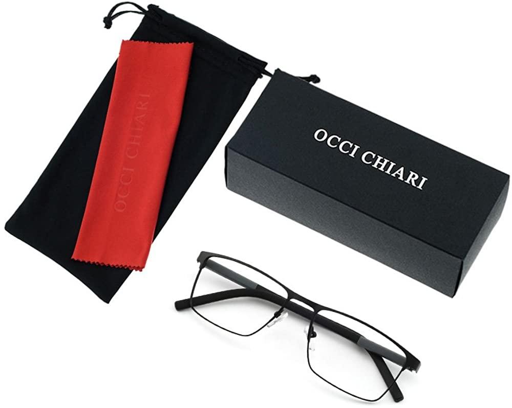 OCCI CHIARI Mens Rectangle Full-Rim Metal Black Prescription Clear Optical Glasses - Occichiari