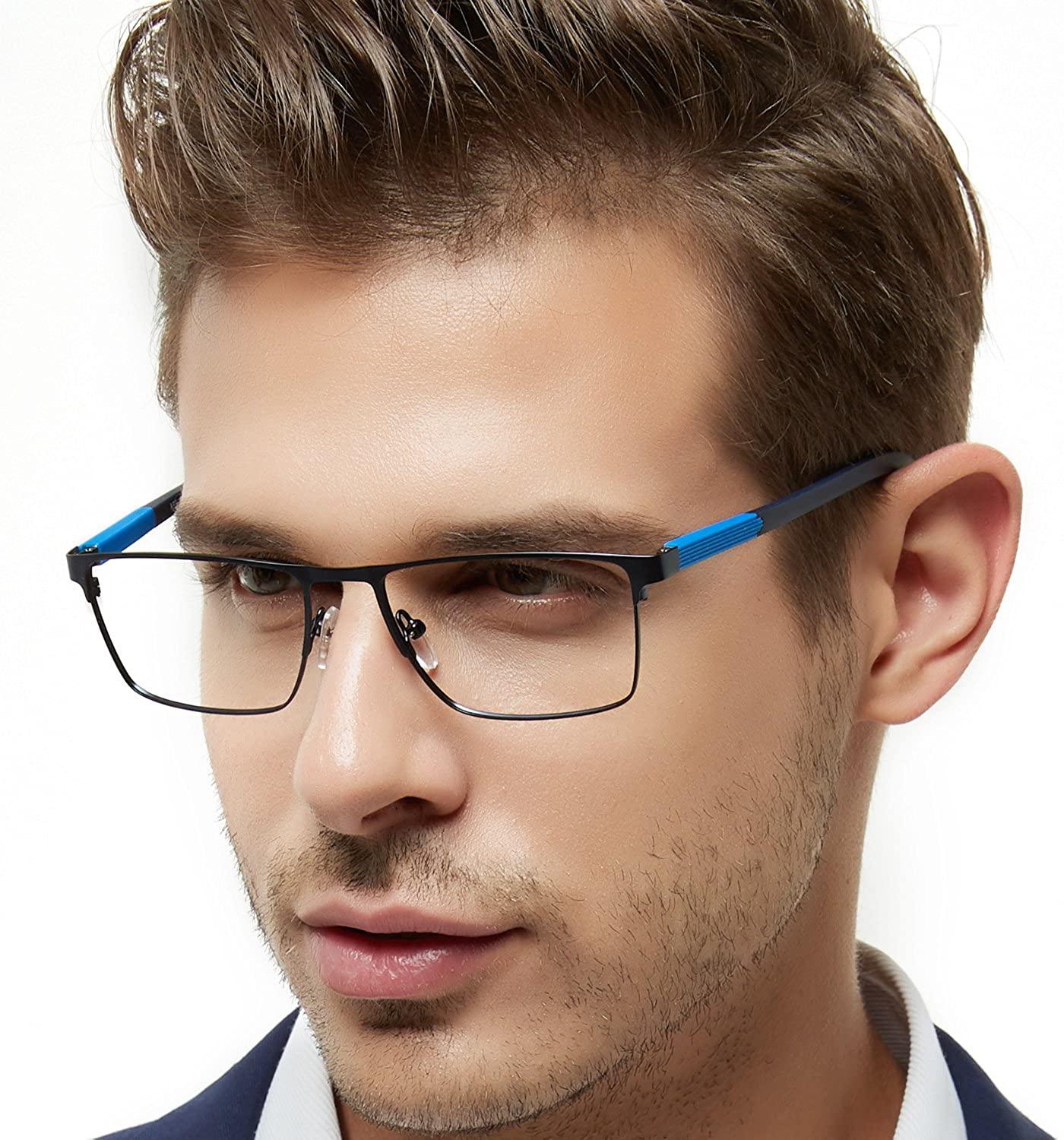 OCCI CHIARI Mens Rectangle Full-Rim Metal Black Prescription Clear Optical Glasses - Occichiari