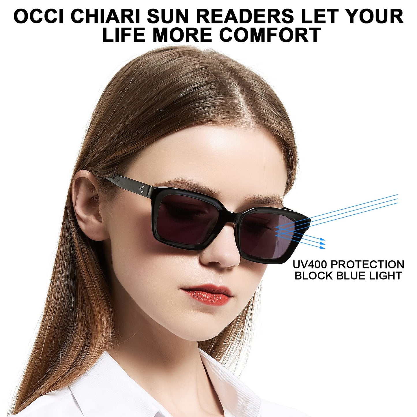 OCCI CHIARI Sun Reading Glasses for Women Large Sun Readers Blue Light Filter