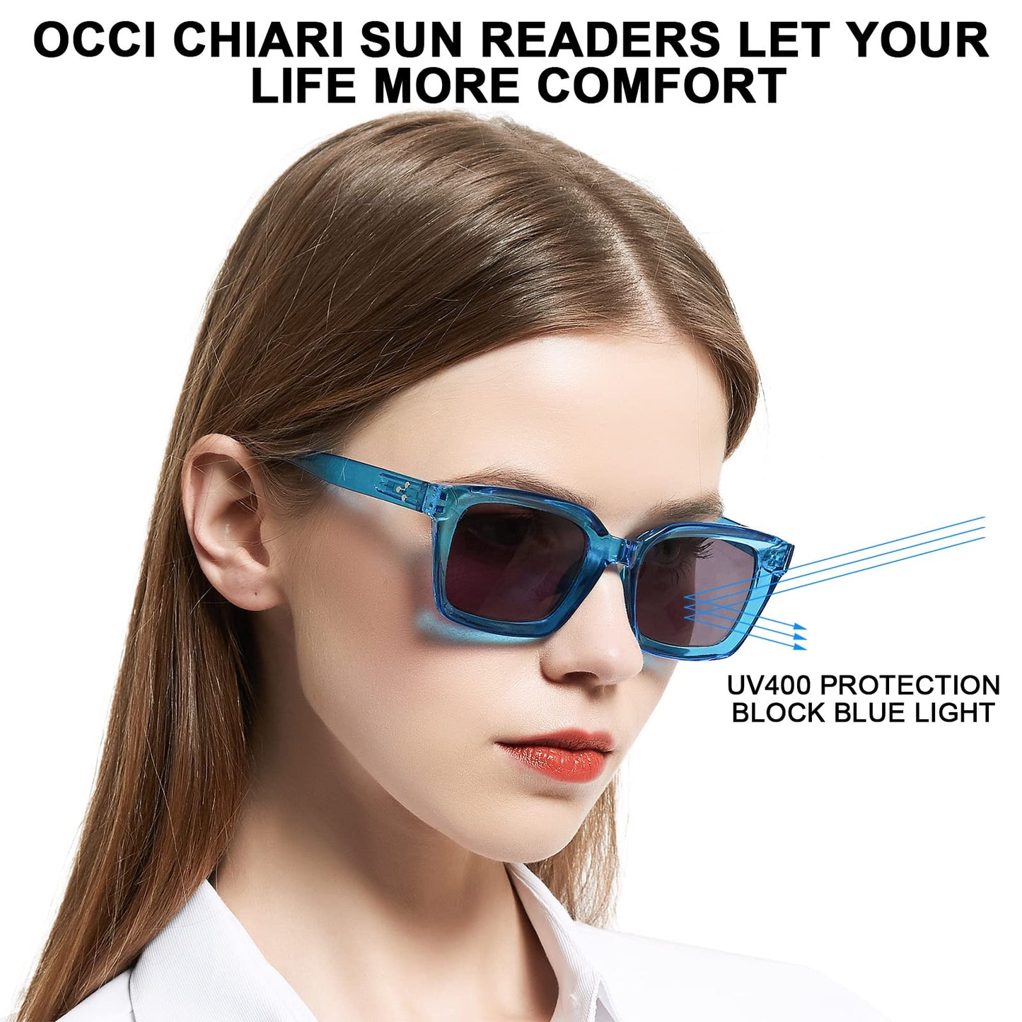 OCCI CHIARI Sun Reading Glasses for Women Large Sun Readers Blue Light Filter