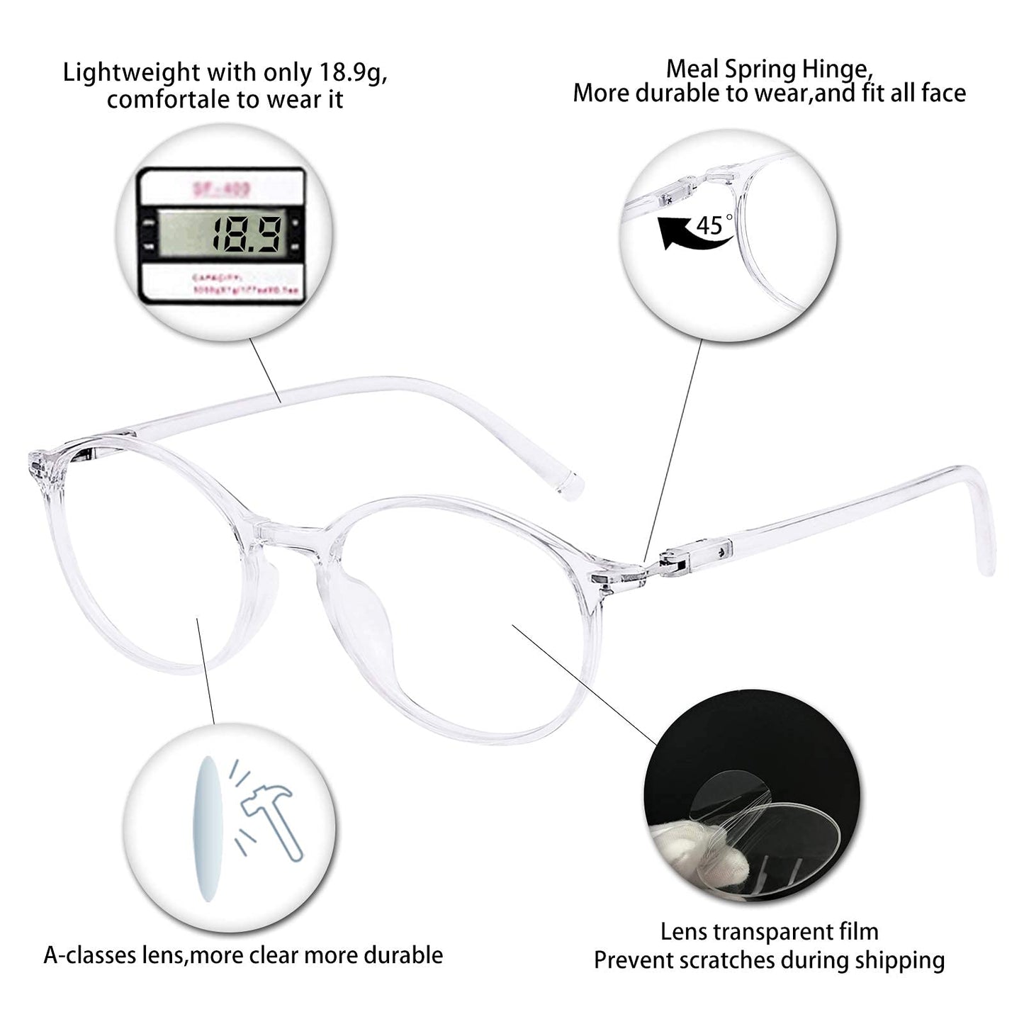 OCCI CHIARI Reading Glasses Women's Oval Reader Clear Frame (0 1.0 1.5 2.0 2.5 3.0 3.5)