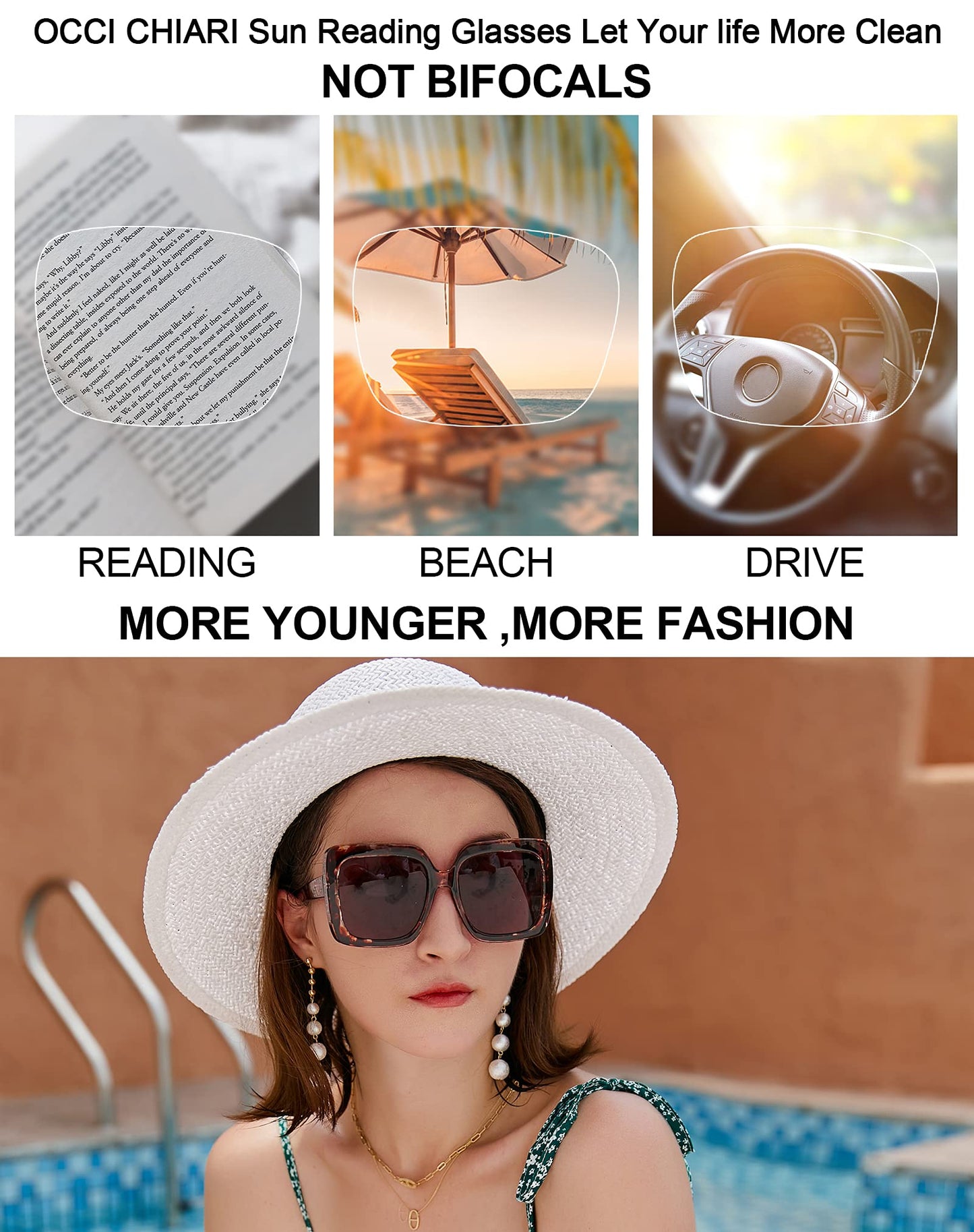 OCCI CHIARI Designer Reading Glasses For Women Large Sunglass Readers Transparent OC5113SR