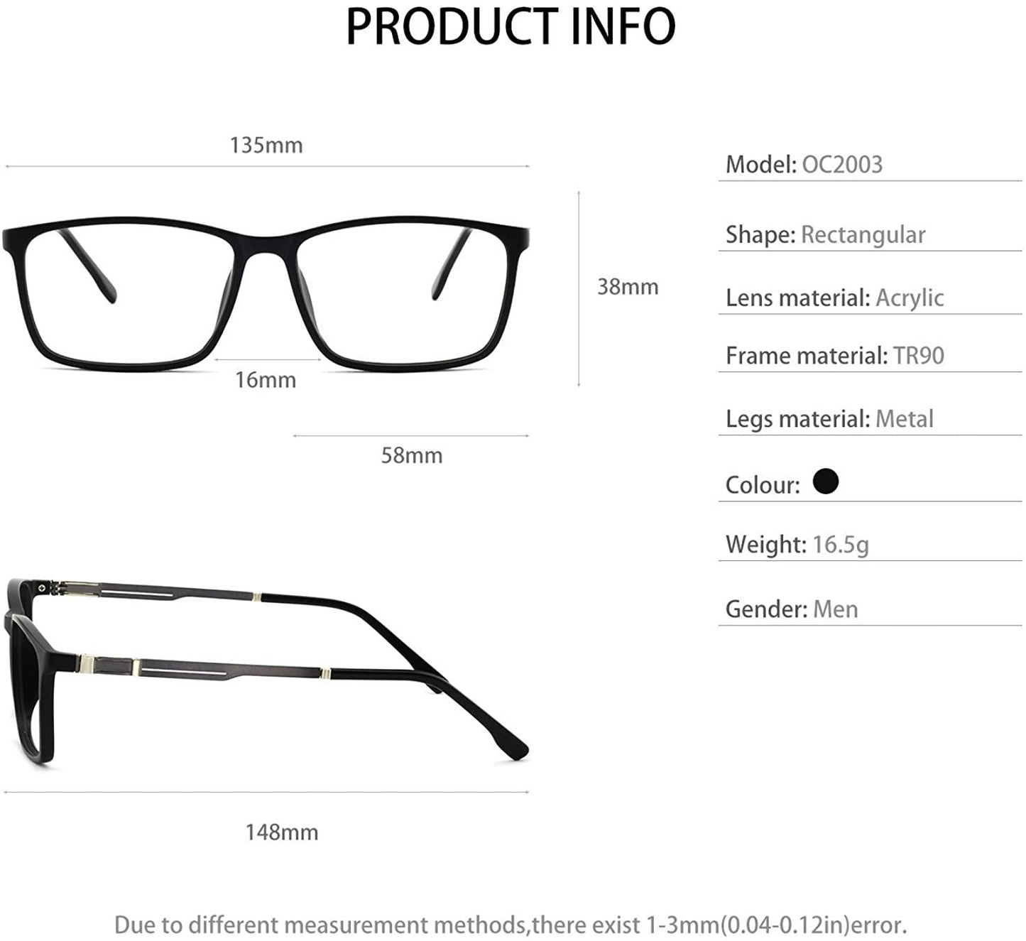 Men's Eyewear Frames Large Rectangular Eyeglasses Fashion Clear Glasses - Occichiari