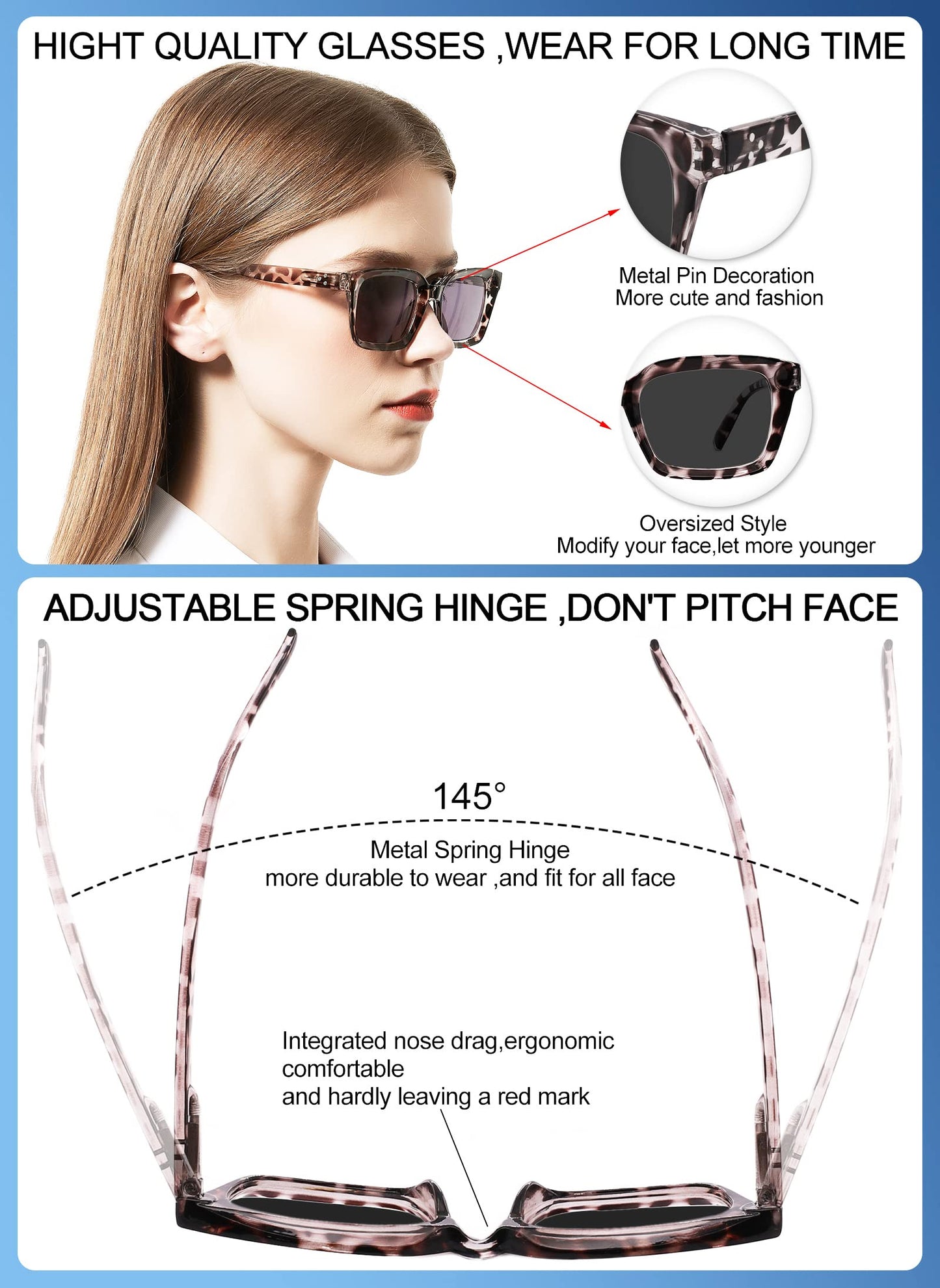 OCCI CHIARI Sun Reading Glasses for Women Large Sun Readers Blue Light Filter