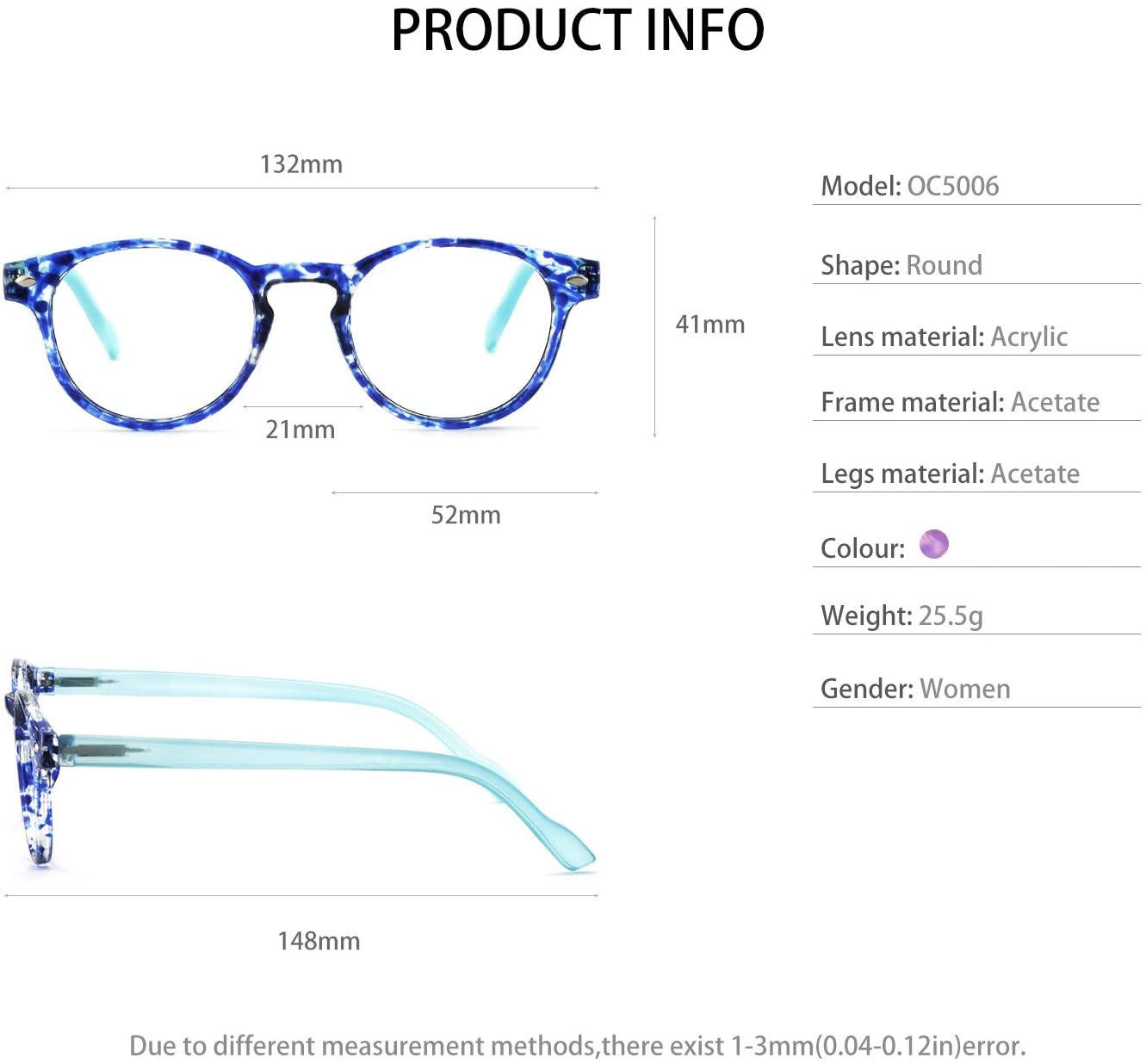 OCCI CHIARI Lightweight Designer Round Stylish Reading Glasses For Women