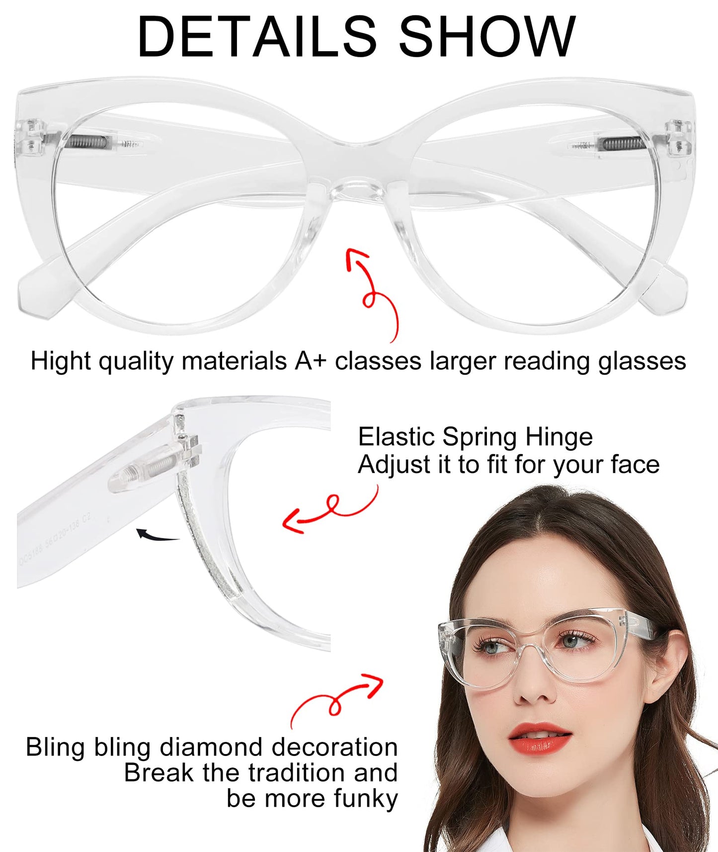 OCCI CHIARI Women's Stylish Reading Glasses Oversized Readers For Women OC5188