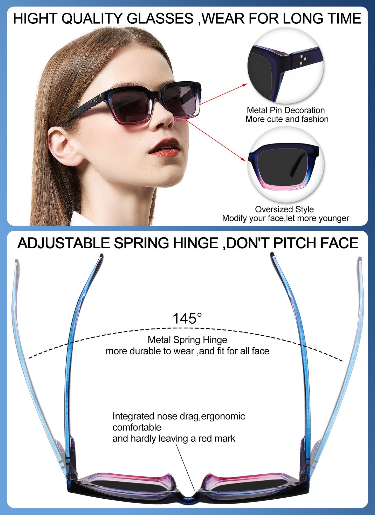 OCCI CHIARI Sun Reading Glasses for Women Large Sun Readers Blue Light Filter