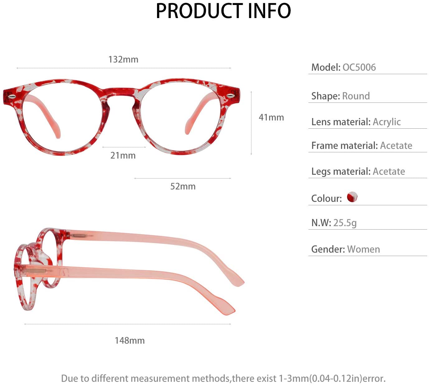 OCCI CHIARI Lightweight Designer Round Stylish Reading Glasses For Women OC5006