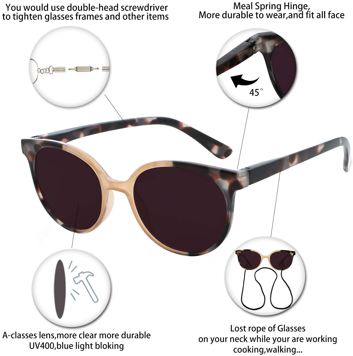Reading Sunglasses Women UV Protection Outdoor Reader Glasses 0.5-4.0