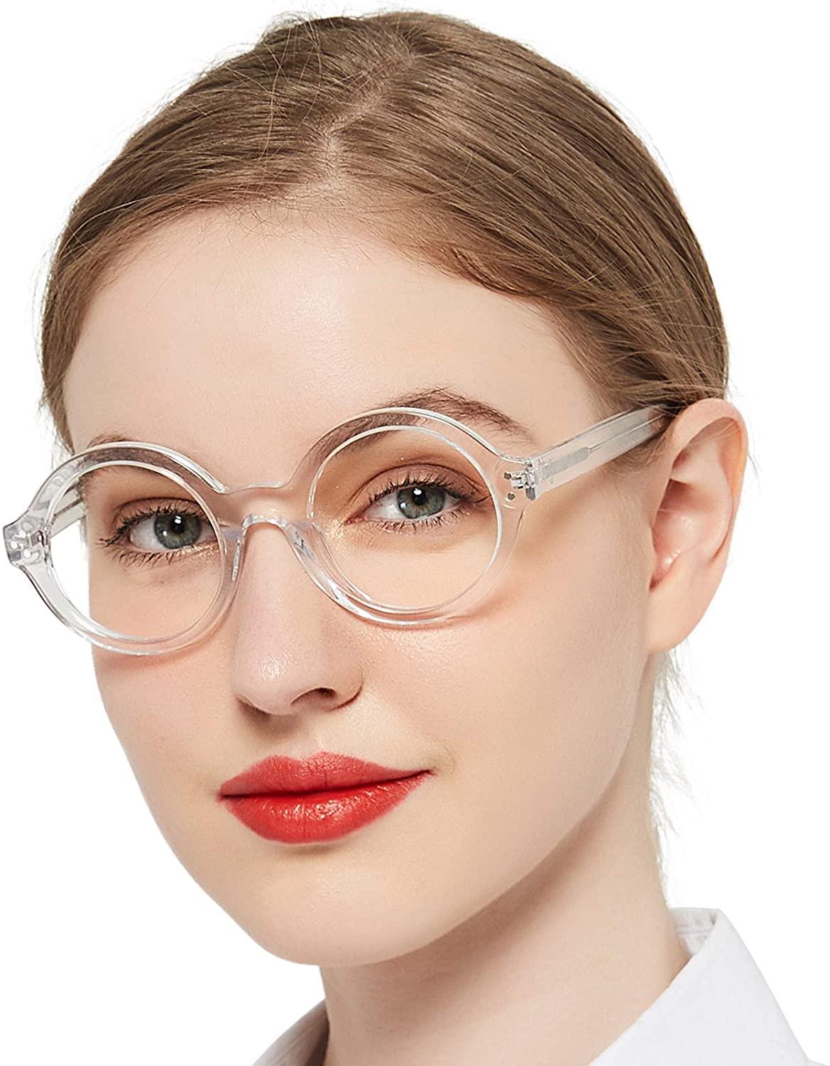 Blue Light Reading Glasses Sturdy Readers for Women nerd Round Frame - Occichiari