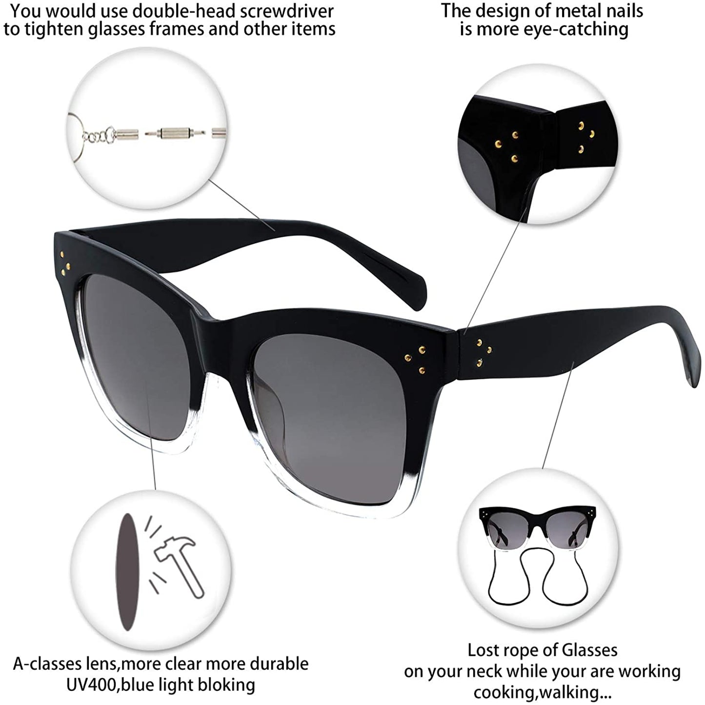 OCCI CHIARI Oversized Reader Sunglasses for Women Reading Sunglasses