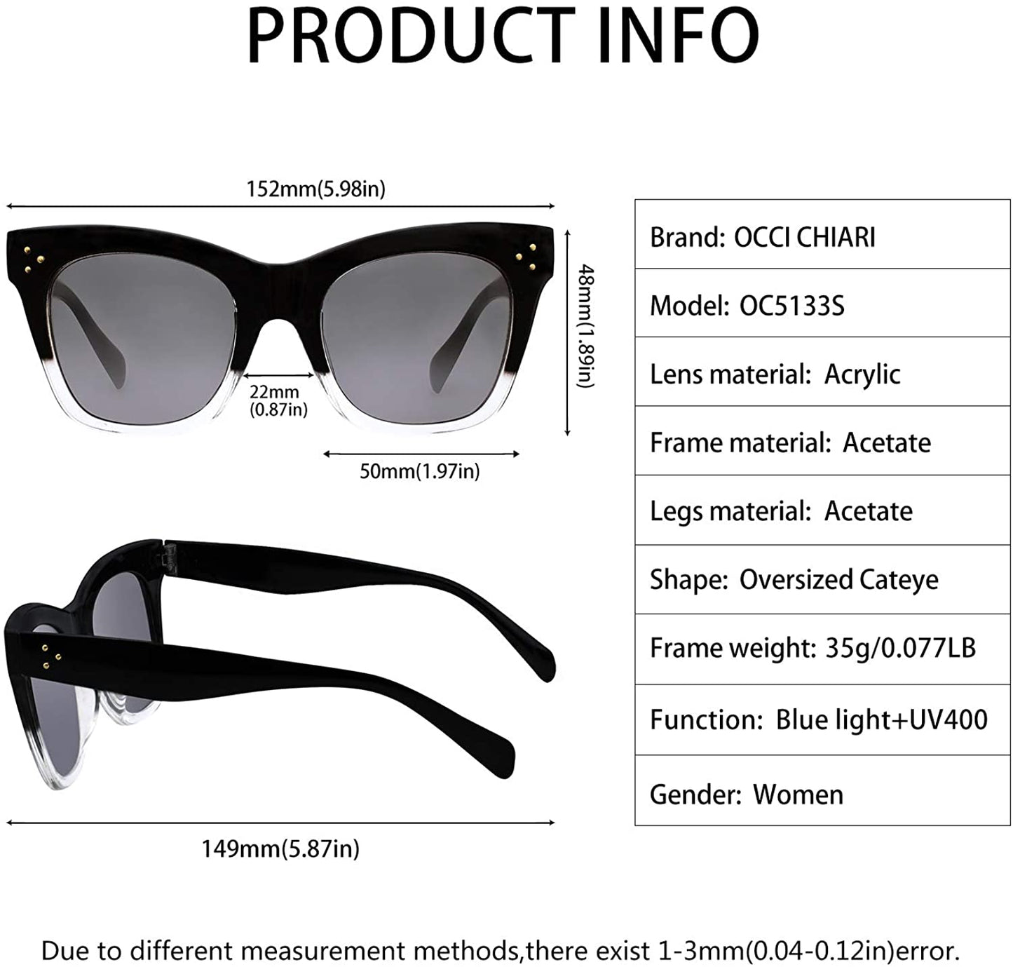 OCCI CHIARI Oversized Reader Sunglasses for Women Reading Sunglasses