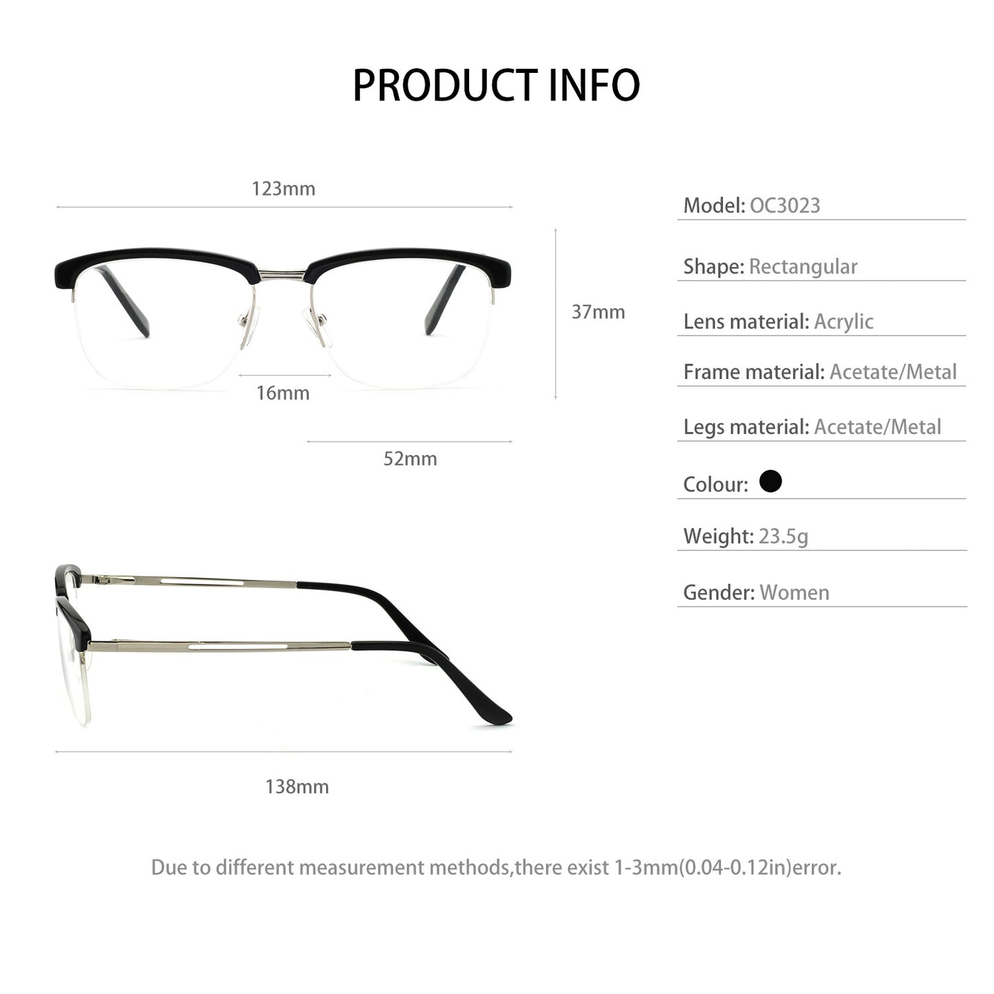 Women Half-rim frame Optical Frame Prescription Frame