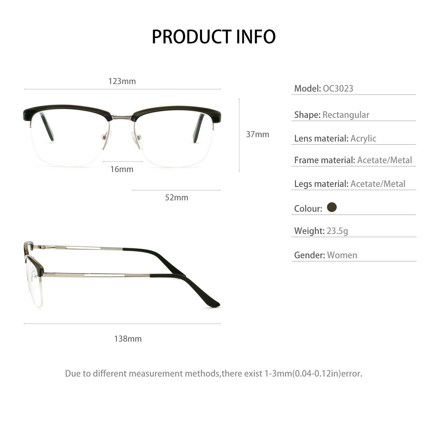 Women Half-rim frame Optical Frame Prescription Frame