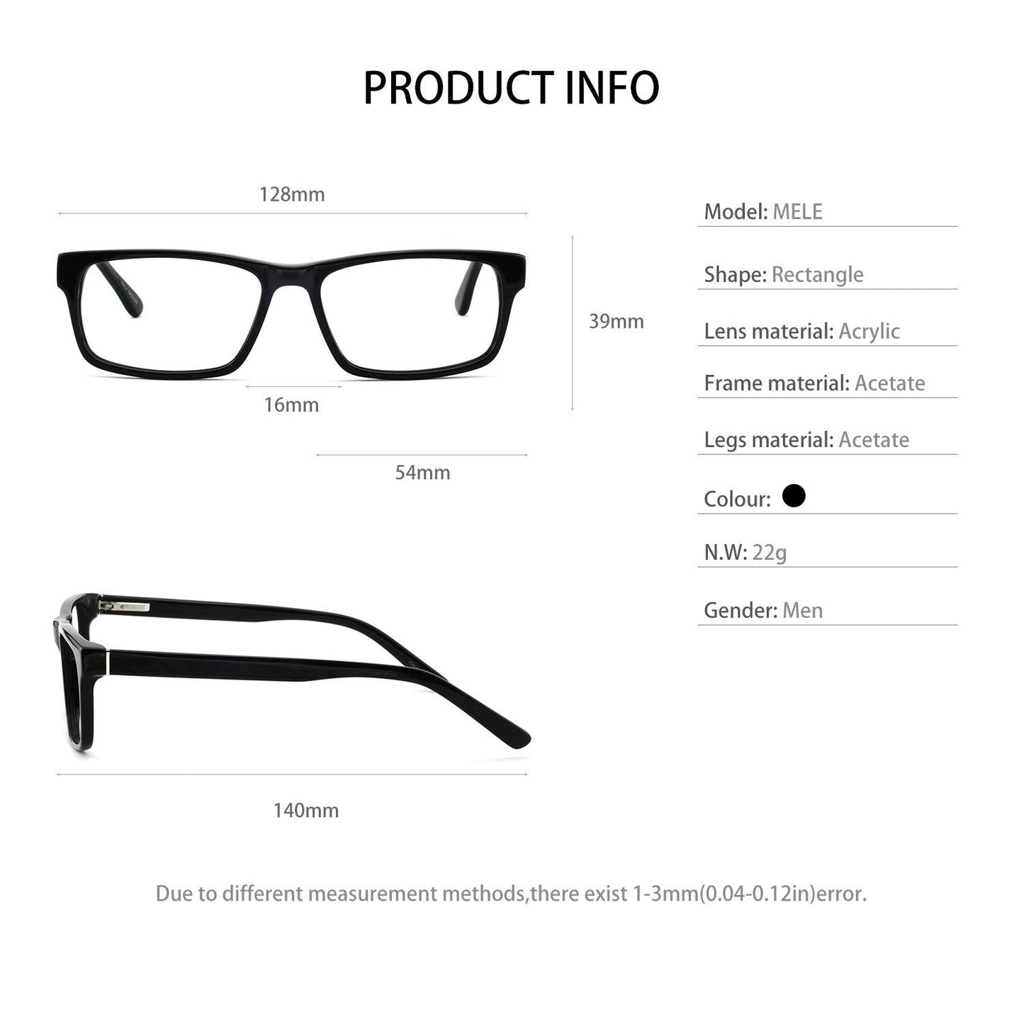 Men Fashion Black Rectangle Eyewear Frame With Prescription Clear Lens - Occichiari