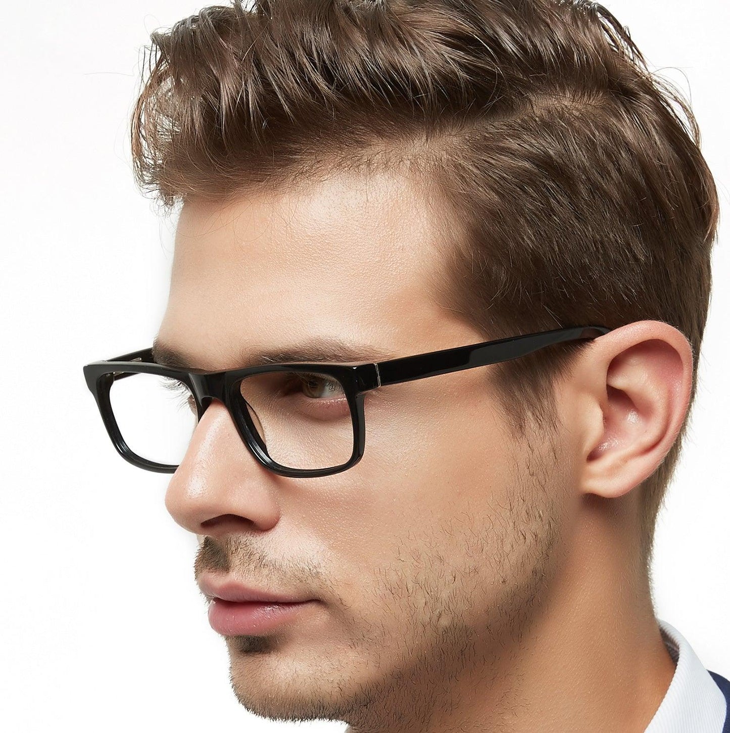 Men Fashion Black Rectangle Eyewear Frame With Prescription Clear Lens - Occichiari