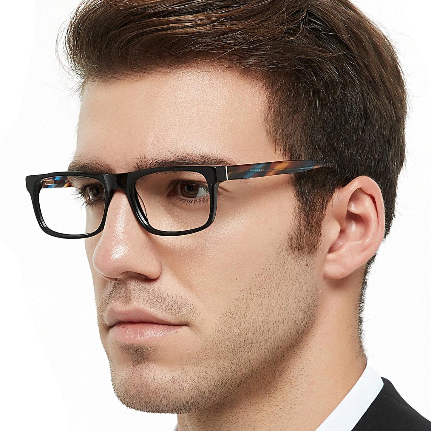 Men Fashion Black Rectangle Eyewear Frame With Prescription Clear Lens - Occichiari