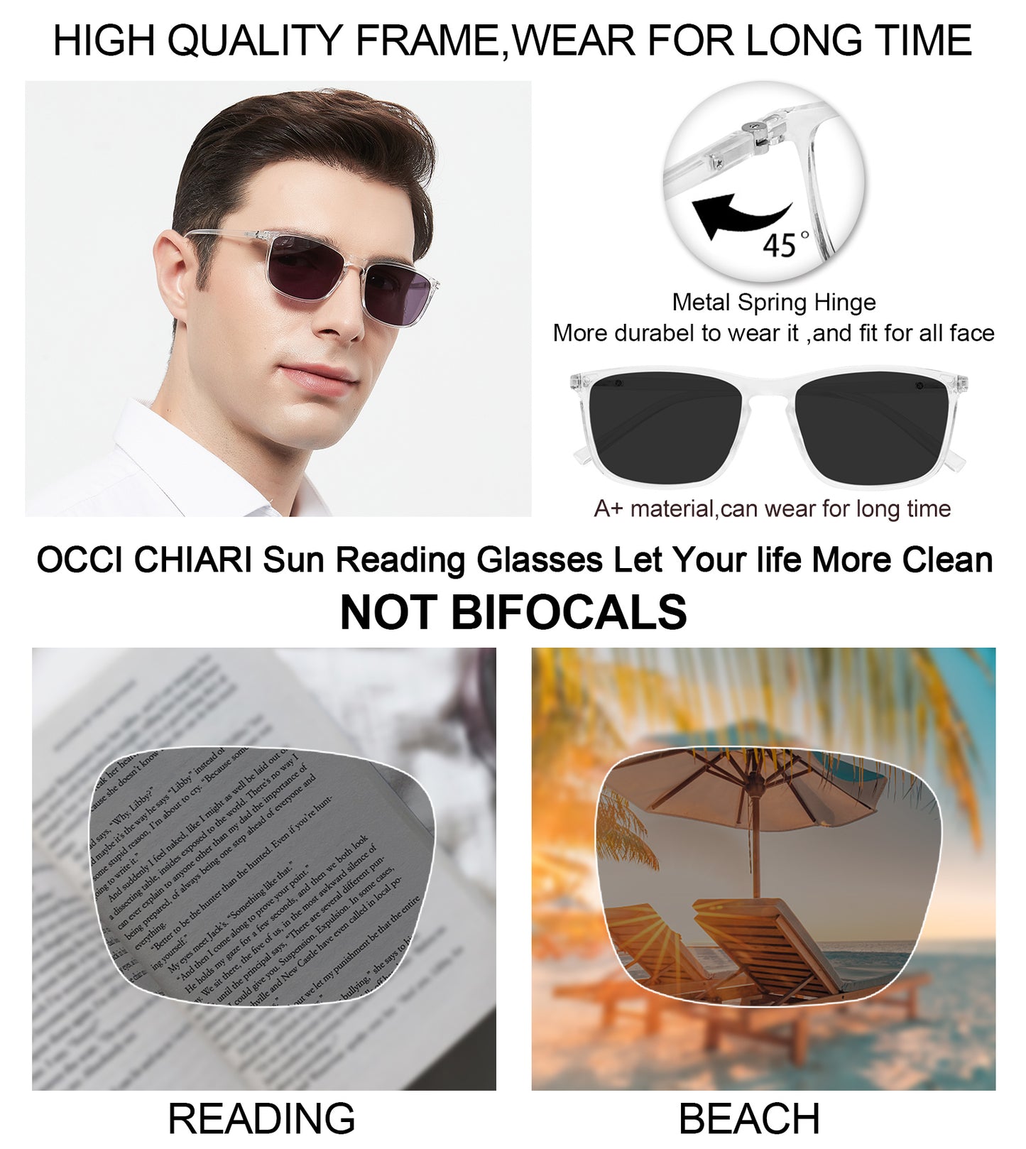 OCCI CHIARI Reading Sunglasses for Men Wide Sun Glasses Readers Outdoor UV400(1.0 1.25 1.5 1.75 2.0 2.25 2.5 2.75 3.0 3.5)