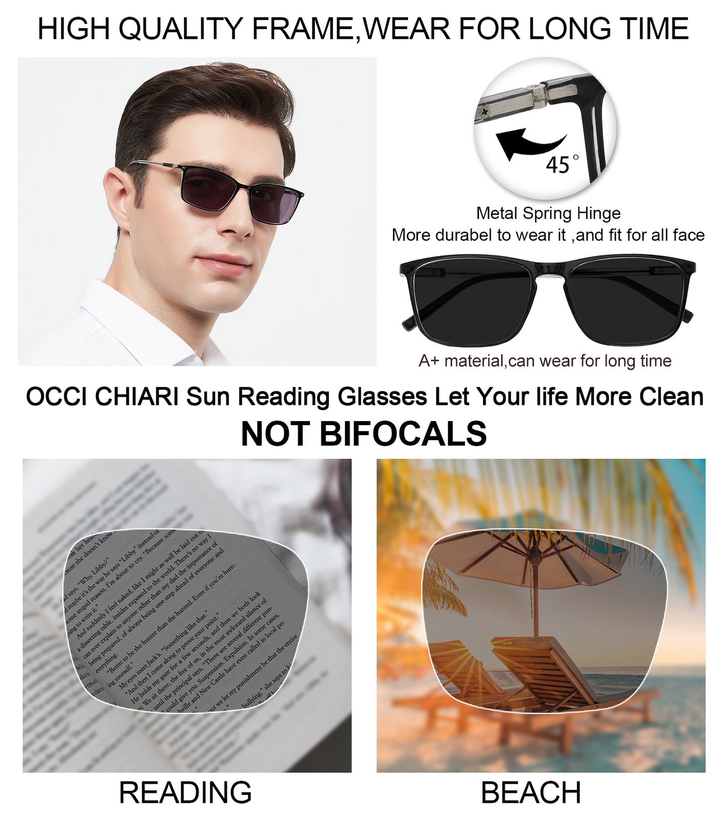 OCCI CHIARI Reading Sunglasses for Men Wide Sun Glasses Readers Outdoor UV400(1.0 1.25 1.5 1.75 2.0 2.25 2.5 2.75 3.0 3.5)