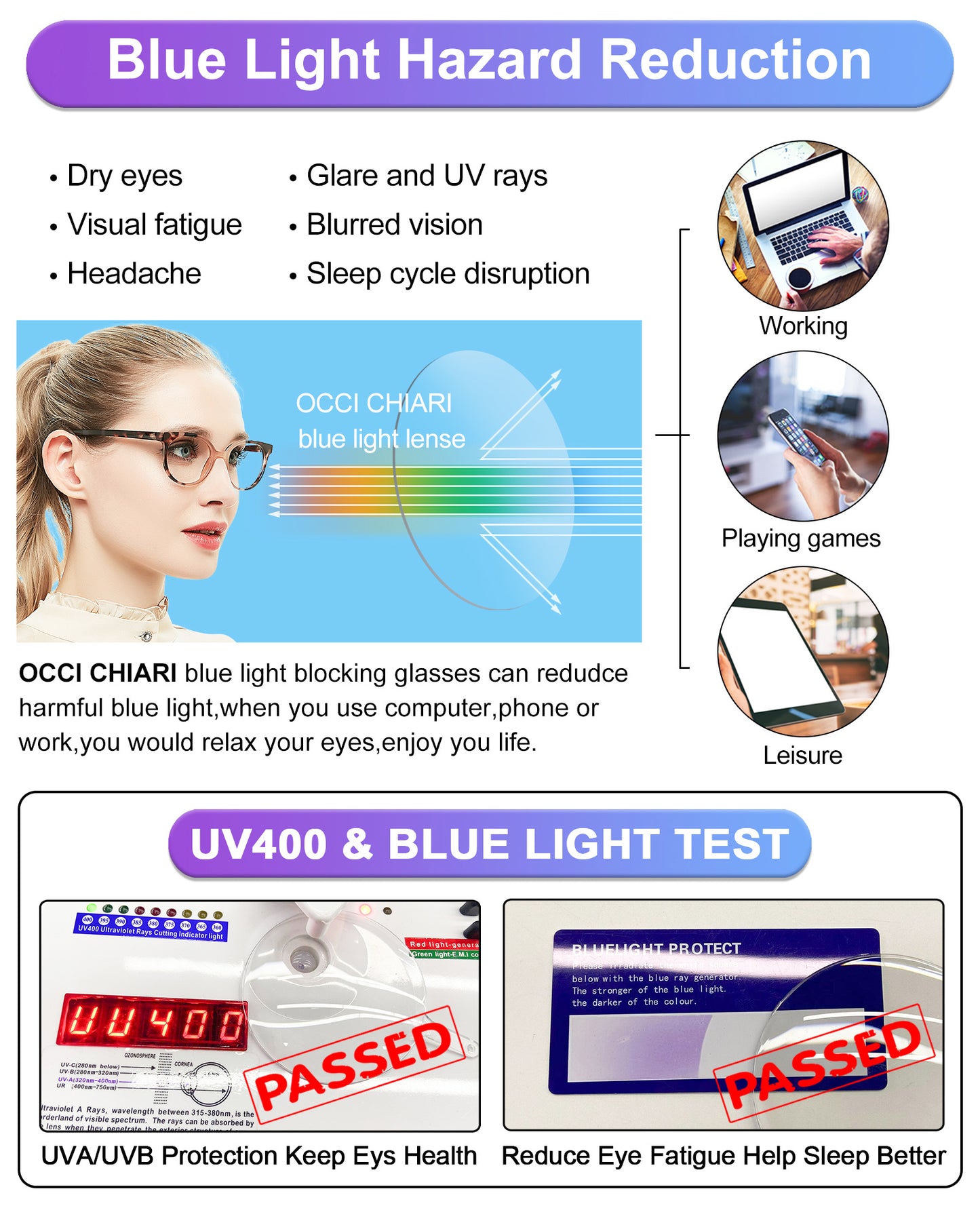 OCCI CHIARI Blue Light Filter Reading Glasses Power Anti Glare Readers for Women 1.0 1.25 1.5 1.75 2.0 2.25 2.5 2.75 3.0 3.5 4.0 5.0 6.0