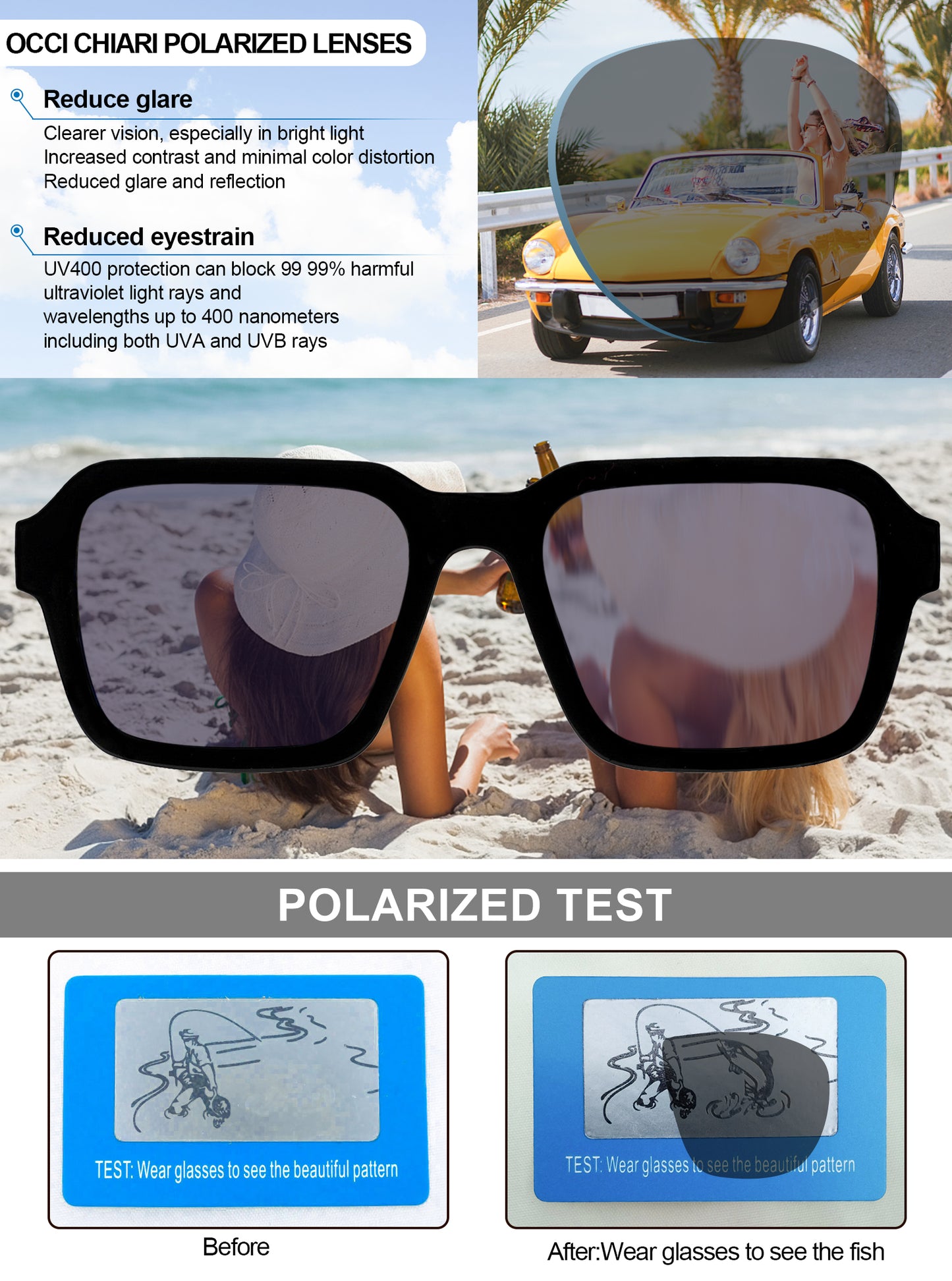 OCCI CHIARI Trendy Polarized Sunglasses for Women Vintage Large Sun Glasses UV400 Protection