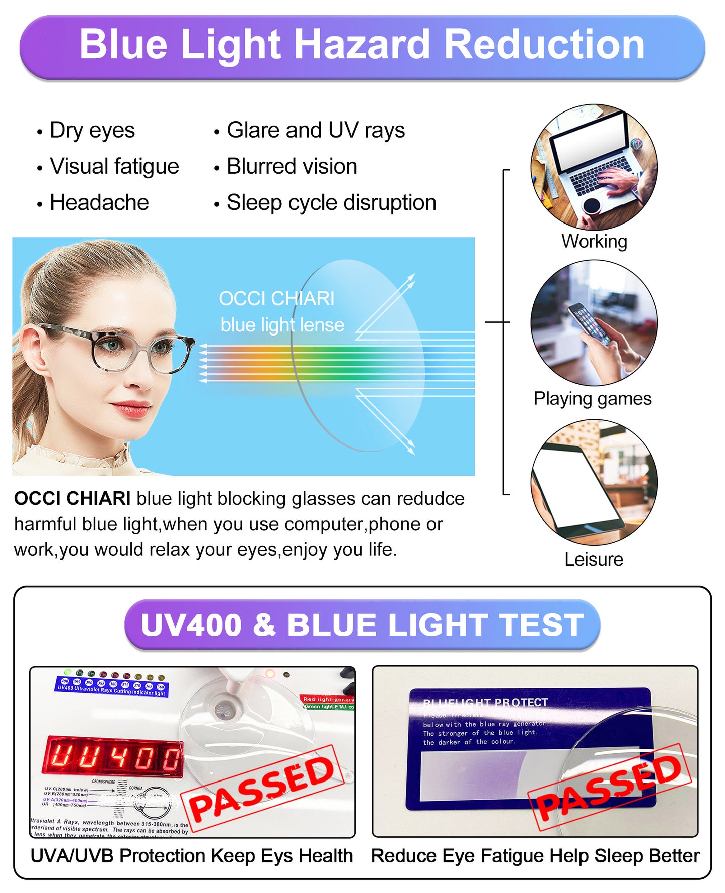 OCCI CHIARI Blue Light Filter Reading Glasses Power Anti Glare Readers for Women 1.0 1.25 1.5 1.75 2.0 2.25 2.5 2.75 3.0 3.5 4.0 5.0 6.0