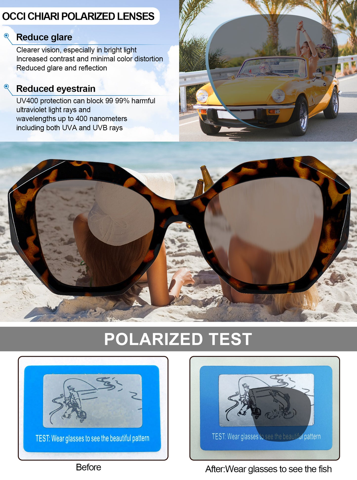 OCCI CHIARI Vintage Polarized Sunglasses Women Small Retro Sun Glasses UV400 Protection