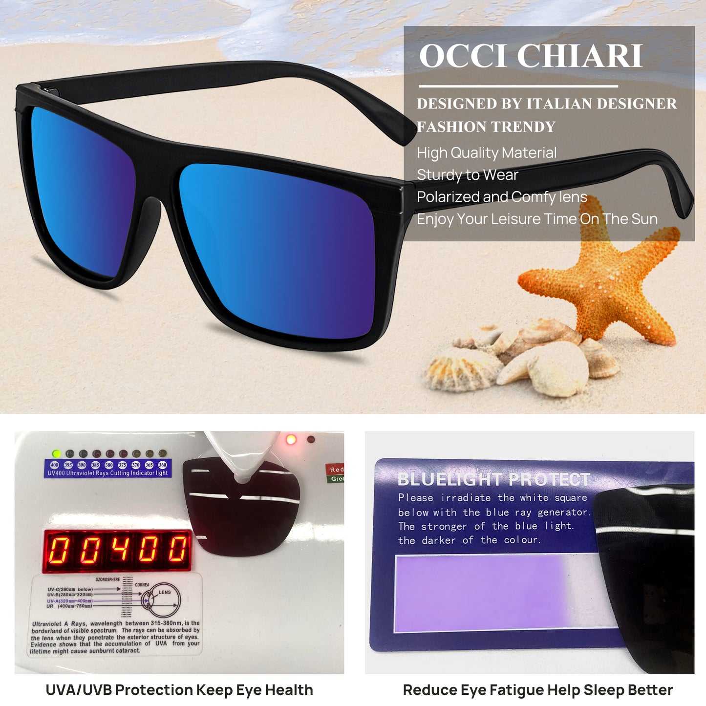 OCCI CHIARI Oversized Polarized Sunglasses Men Fashion Sun Glasses UV400 Protection