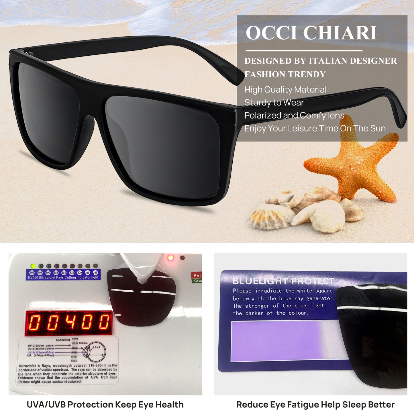 OCCI CHIARI Oversized Polarized Sunglasses Men Fashion Sun Glasses UV400 Protection