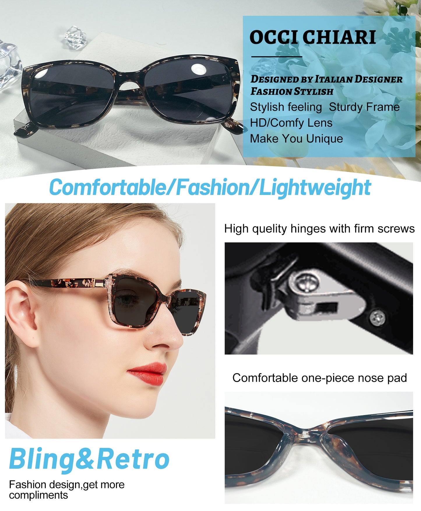 OCCI CHIARI Bifocal Reading Sunglasses Womems Large Blue Light Blocking Sun Readers Outdoor UV400 1.0 1.5 2.0 2.5 3.0 3.5