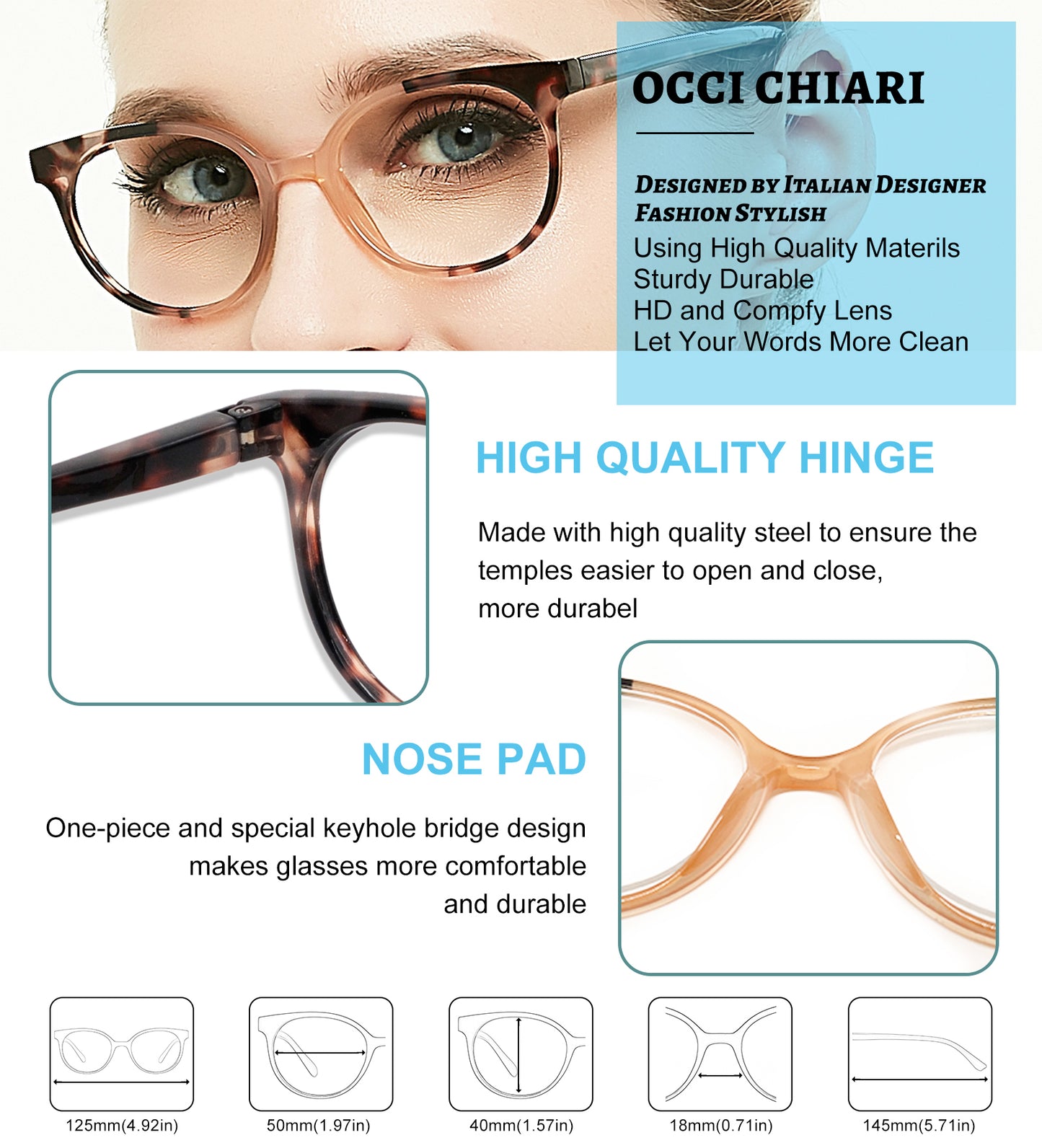 OCCI CHIARI Blue Light Filter Reading Glasses Power Anti Glare Readers for Women 1.0 1.25 1.5 1.75 2.0 2.25 2.5 2.75 3.0 3.5 4.0 5.0 6.0