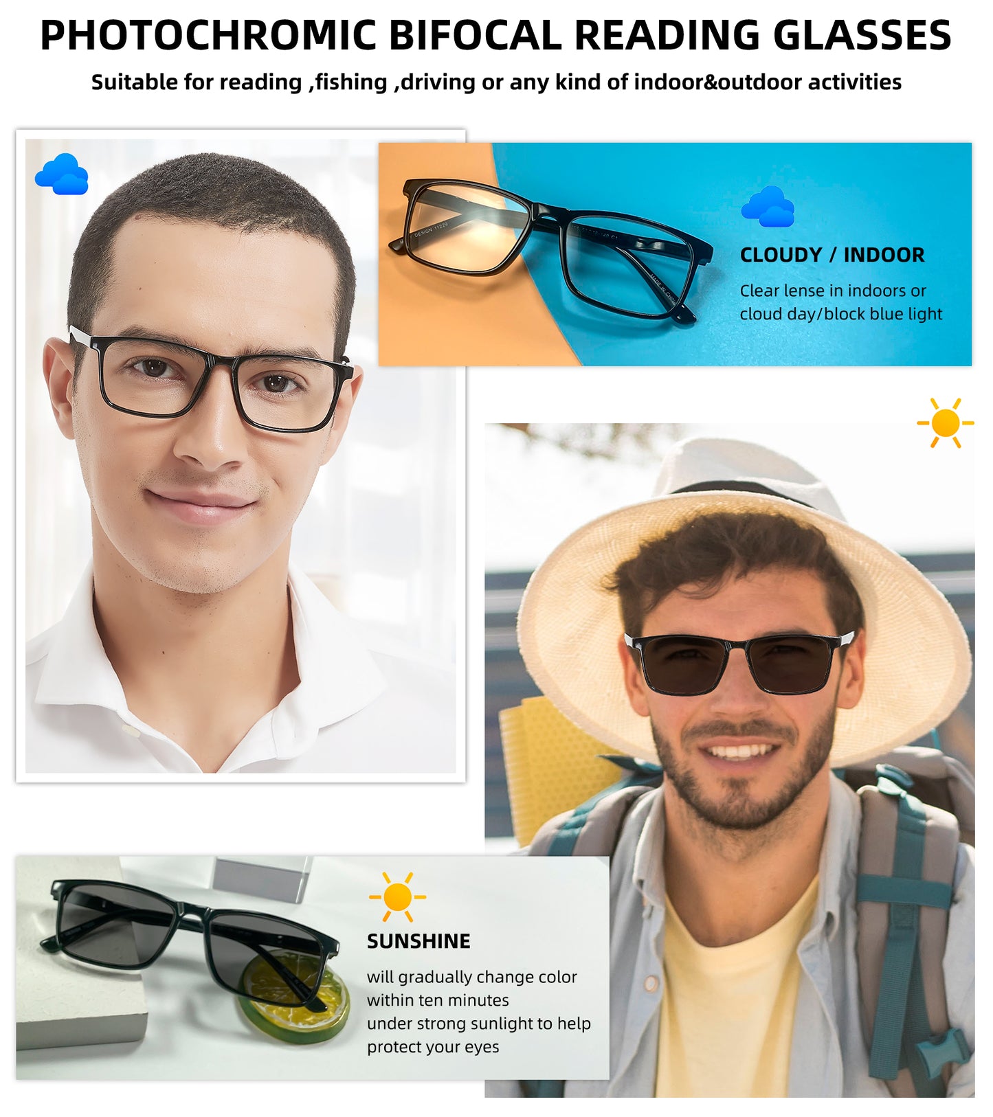 OCCI CHIARI Photochromic Bifocal Reading Sunglasses for Men