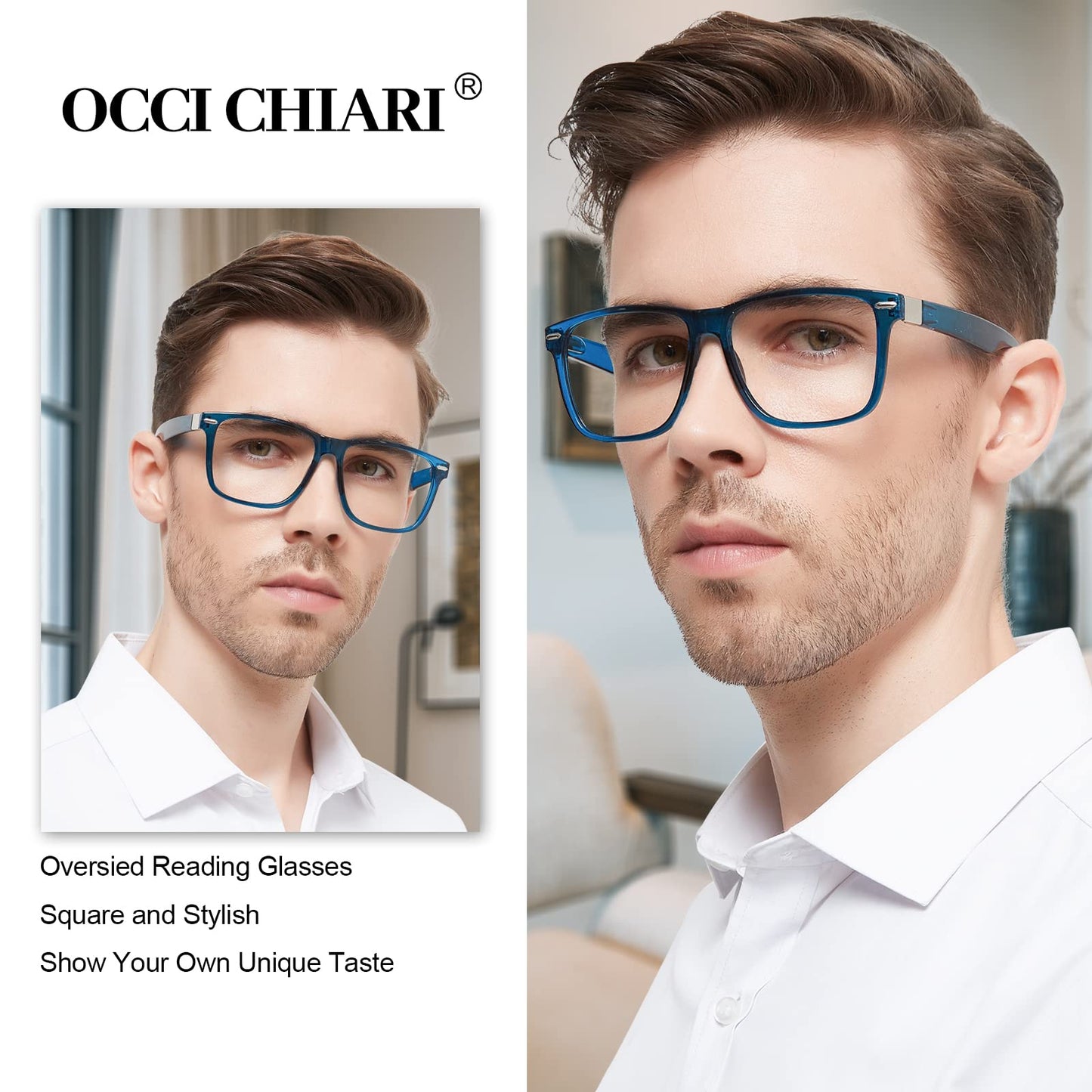 OCCI CHIARI Oversized Reading Glasses Men Stylish Square Readers 1.0 to 6.0