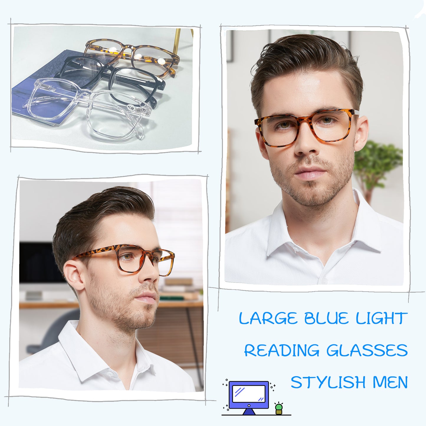 OCCI CHIARI Blue Light Blocking Reading Glasses for Men XL Comfort Readers