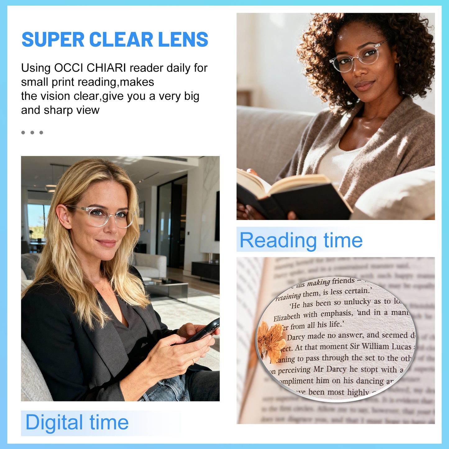 OCCI CHIARI Blue Light Filter Reading Glasses Power Anti Glare Readers for Women ABL5017