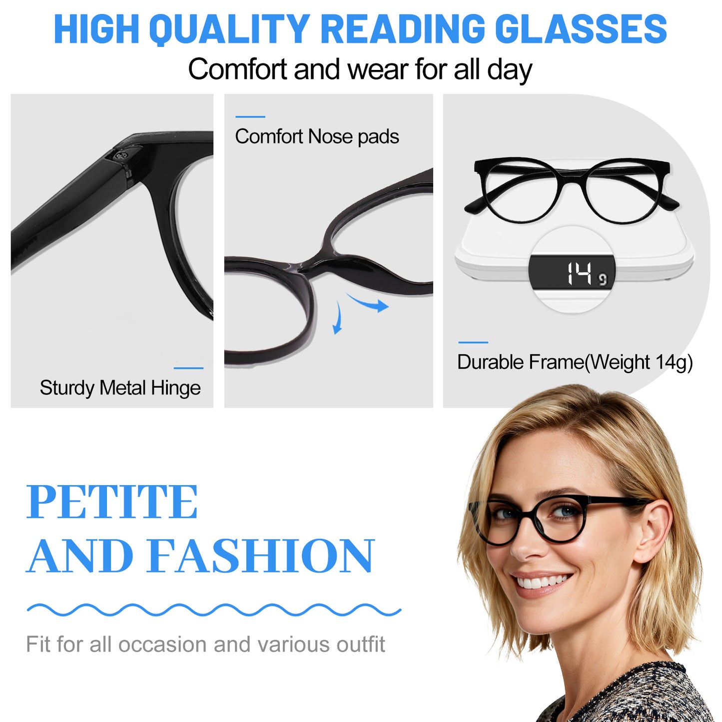 OCCI CHIARI Blue Light Filter Reading Glasses Power Anti Glare Readers for Women ABL5017