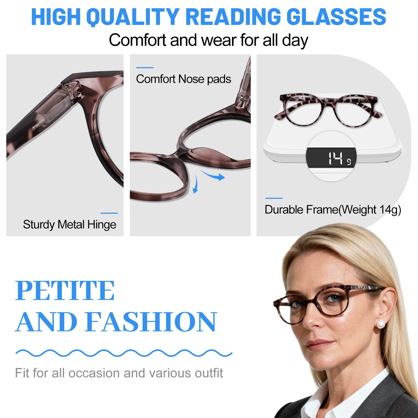 OCCI CHIARI Blue Light Filter Reading Glasses Power Anti Glare Readers for Women ABL5017