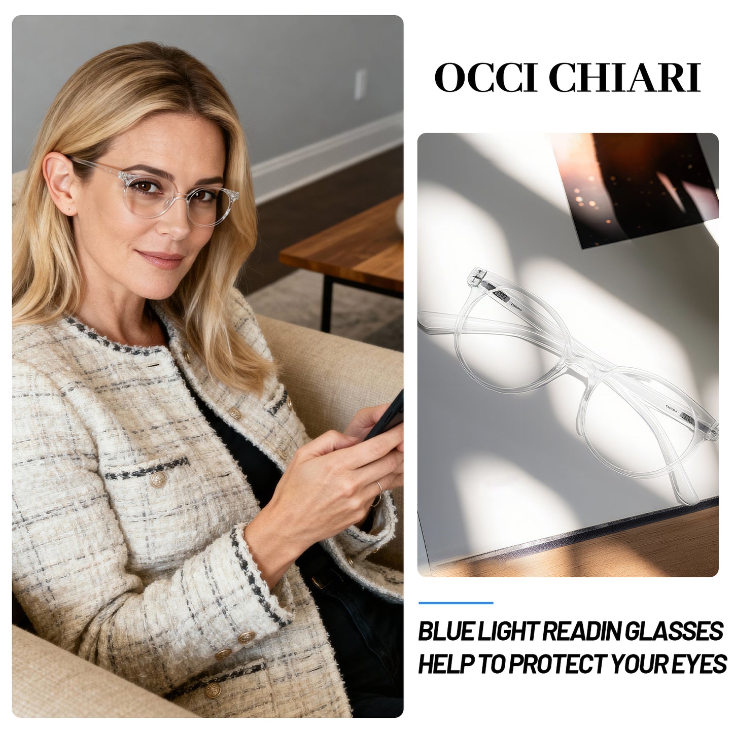 OCCI CHIARI Blue Light Filter Reading Glasses Power Anti Glare Readers for Women ABL5017