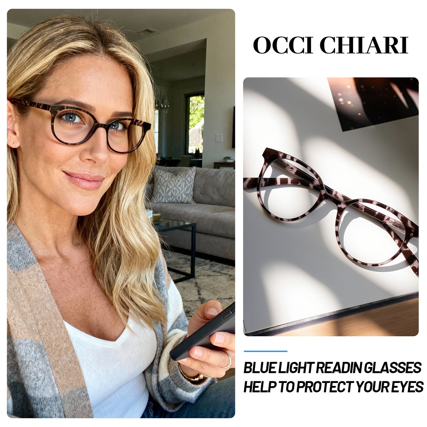 OCCI CHIARI Blue Light Filter Reading Glasses Power Anti Glare Readers for Women ABL5017