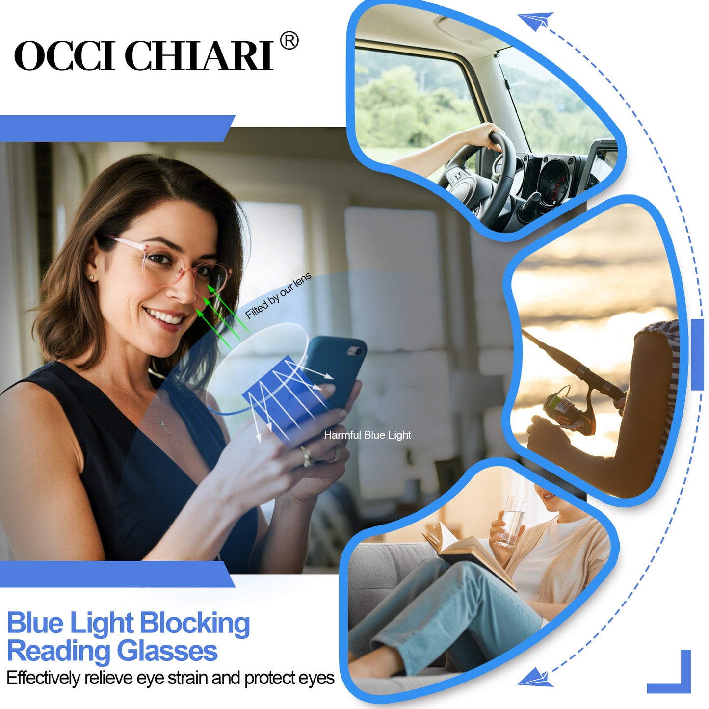 OCCI CHIARI Blue Light Filter Reading Glasses Power Anti Glare Readers for Women ABL5017