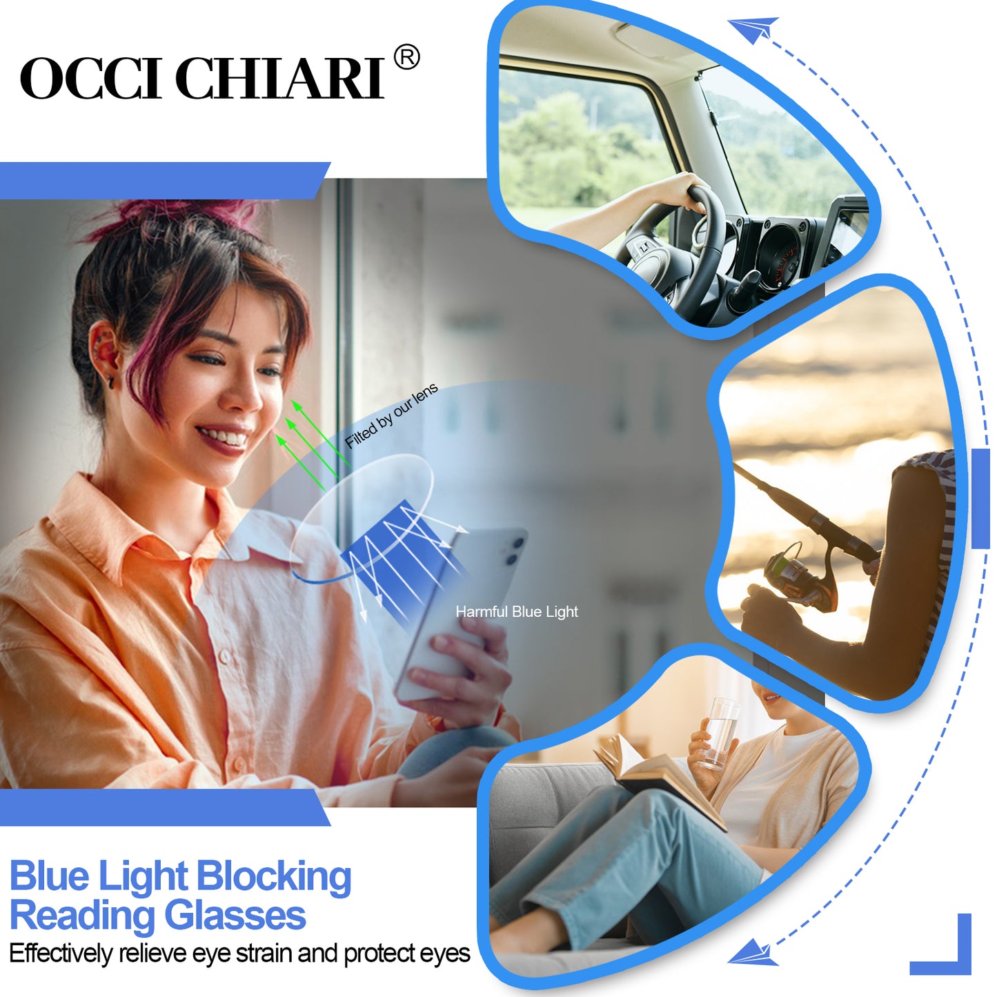 OCCI CHIARI Blue Light Filter Reading Glasses Power Anti Glare Readers for Women 1.0 1.25 1.5 1.75 2.0 2.25 2.5 2.75 3.0 3.5 4.0 5.0 6.0