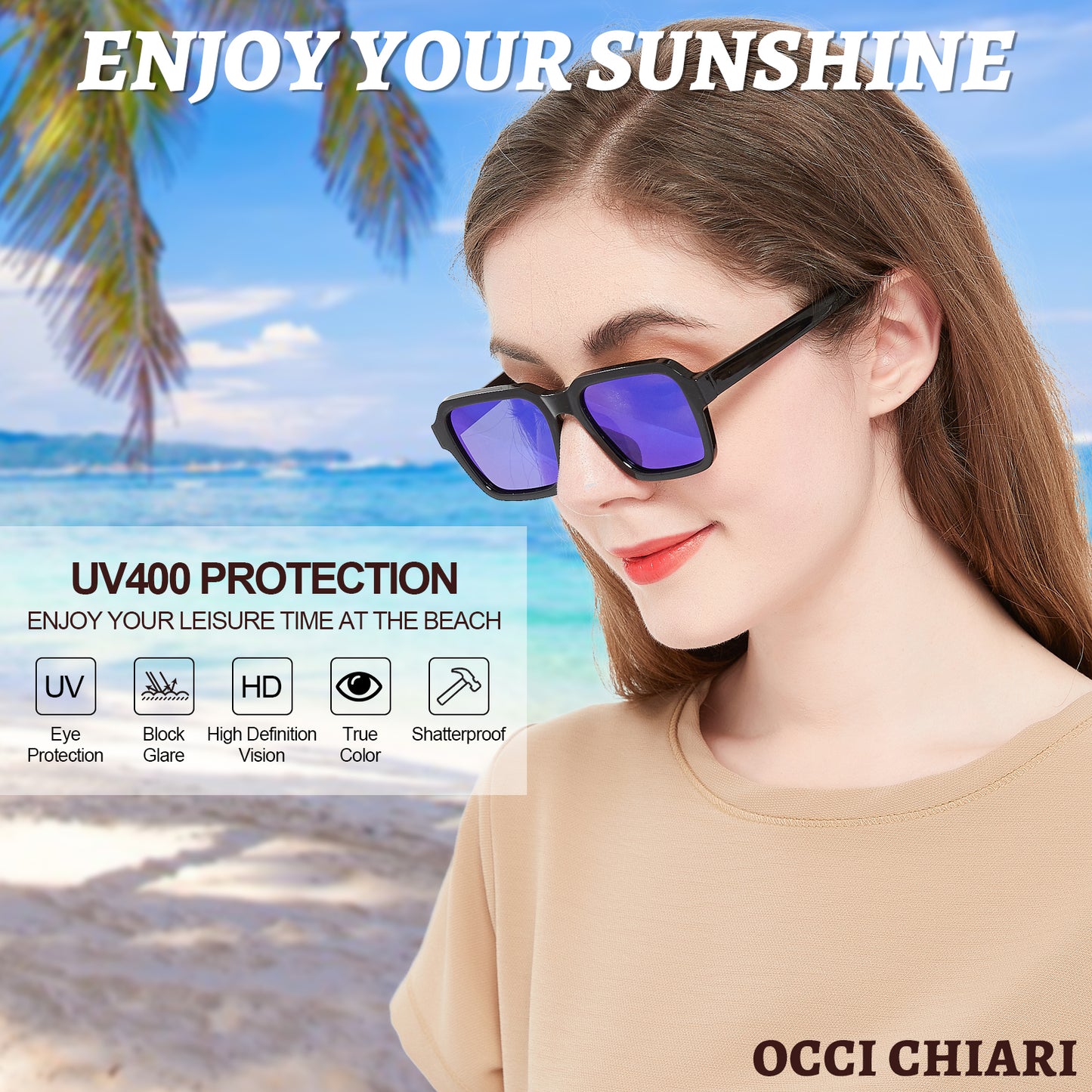 OCCI CHIARI Trendy Polarized Sunglasses for Women Vintage Large Sun Glasses UV400 Protection