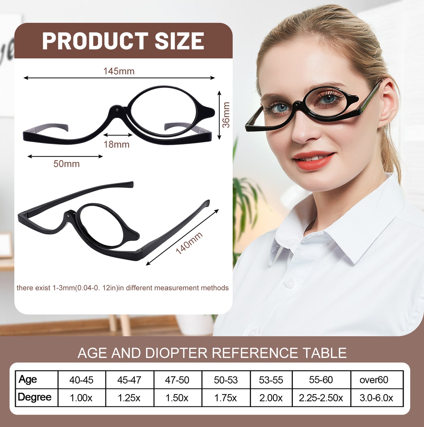 OCCI CHIARI Reading Glasses Eye Make Up Rotatable Cosmetic Eyeglasses for Women