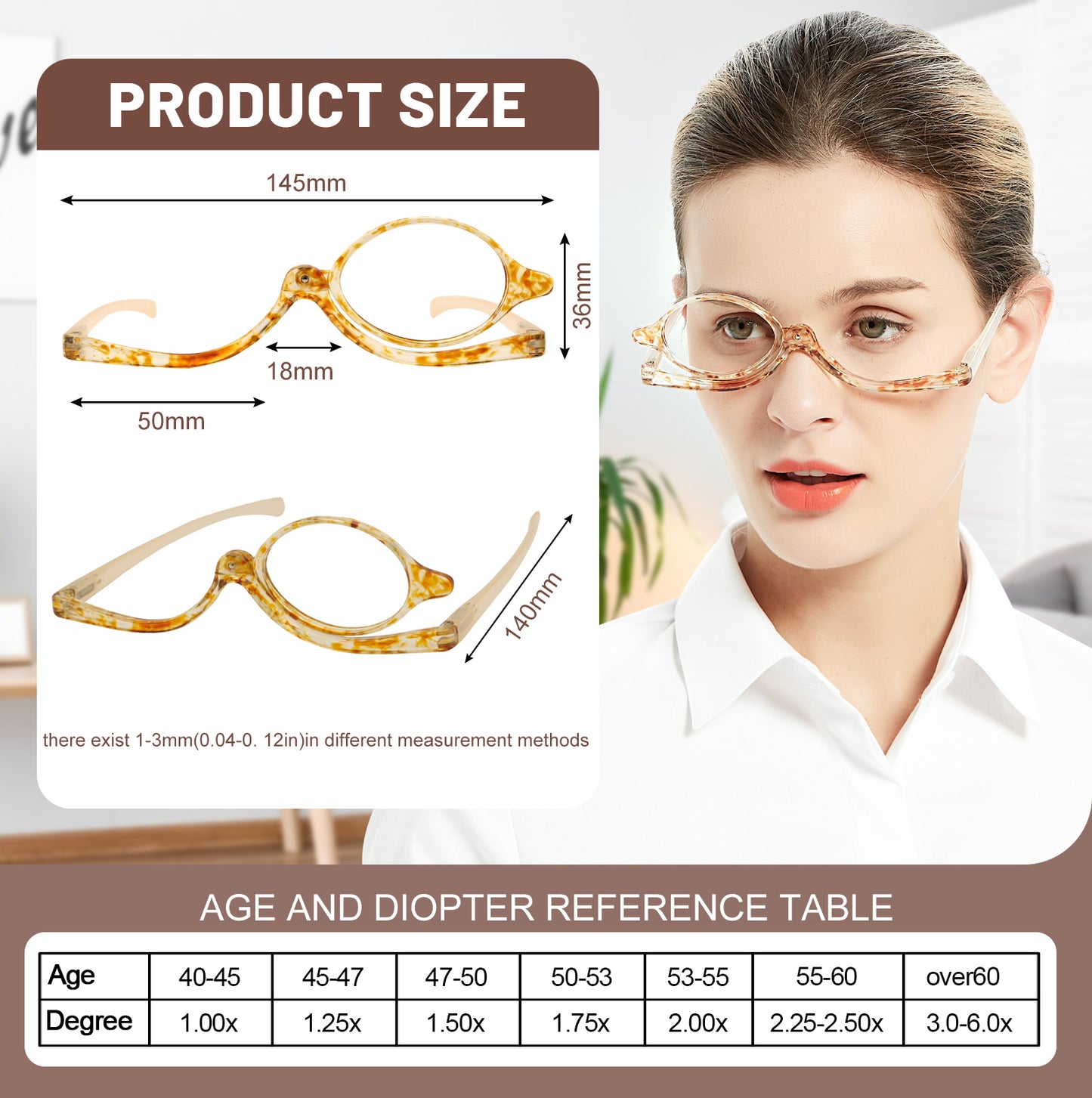 OCCI CHIARI Reading Glasses Eye Make Up Rotatable Cosmetic Eyeglasses for Women