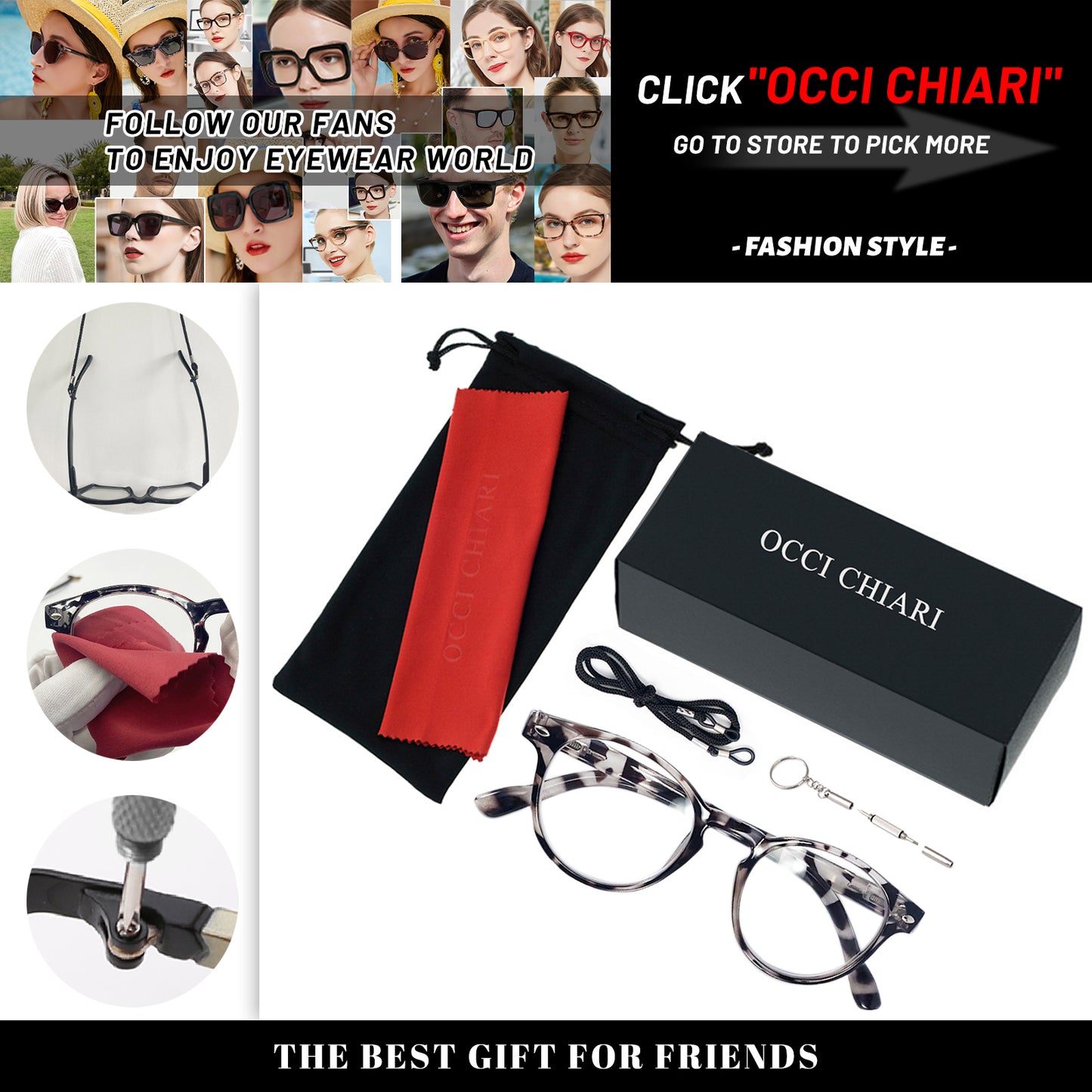 OCCI CHIARI Ladies Reading Glasses for Round Women 1.0+ Spring hinge Comfort Readers(1.0 1.25 1.5 1.75 2.0 2.25 2.5 2.75 3.0 3.5 4.0 5.0 6.0)