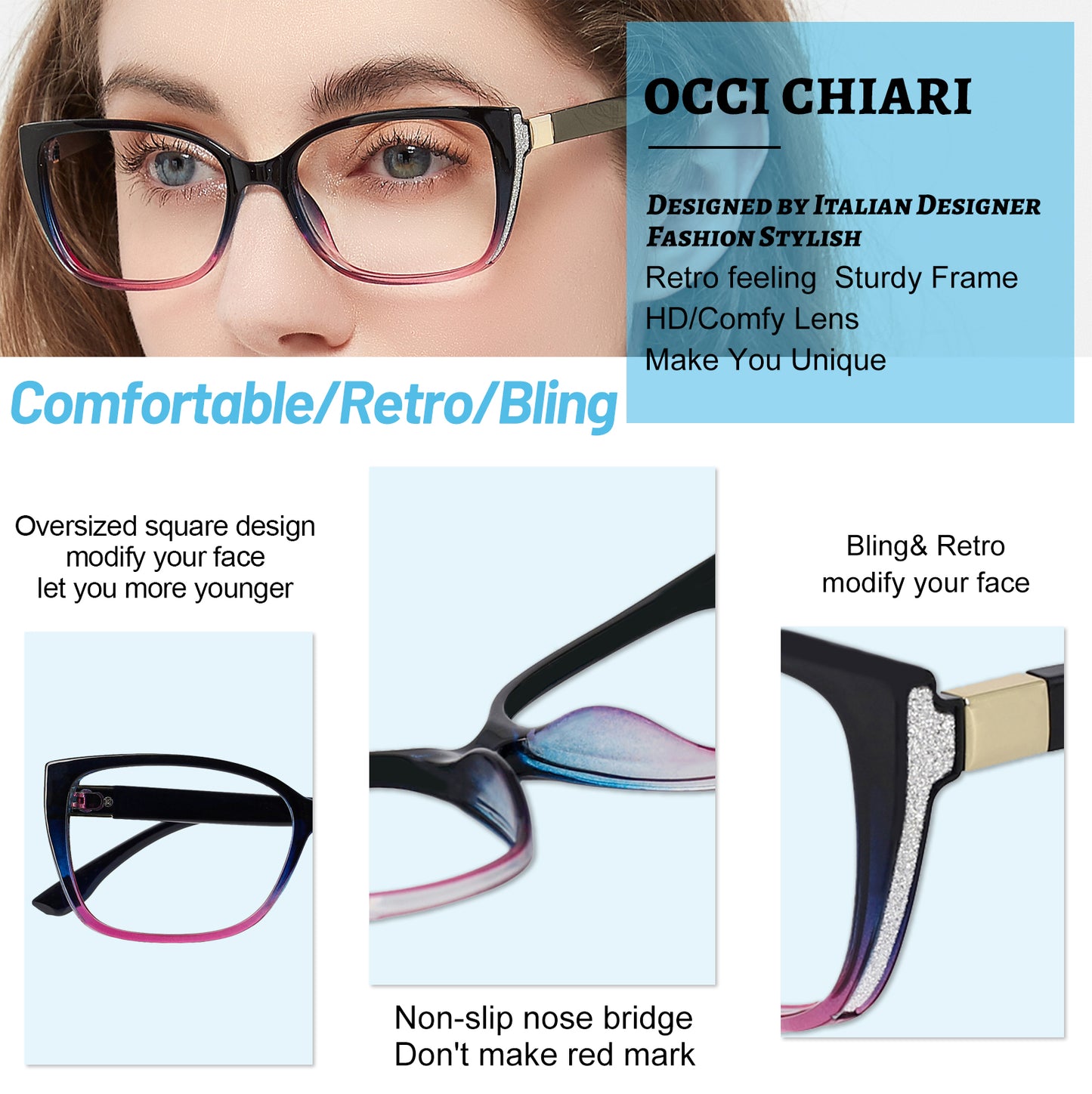 OCCI CHIARI Reading Glasses For Women Oversized Reader 1.0 - 2.75