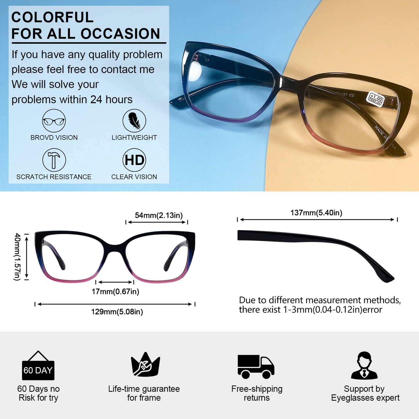 OCCI CHIARI Reading Glasses For Women Oversized Reader 1.0 - 2.75