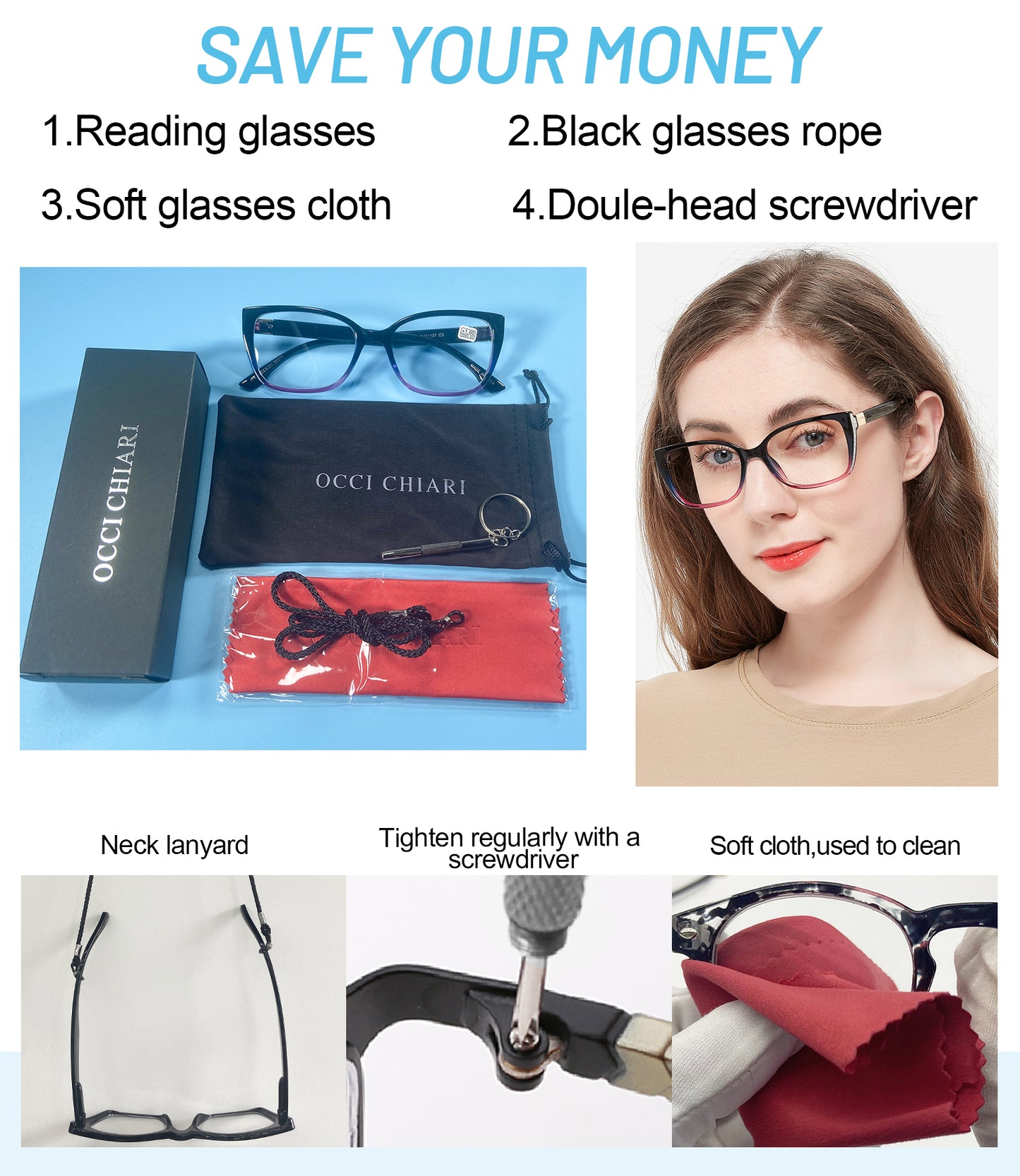 OCCI CHIARI Reading Glasses For Women Oversized Reader 1.0 - 2.75