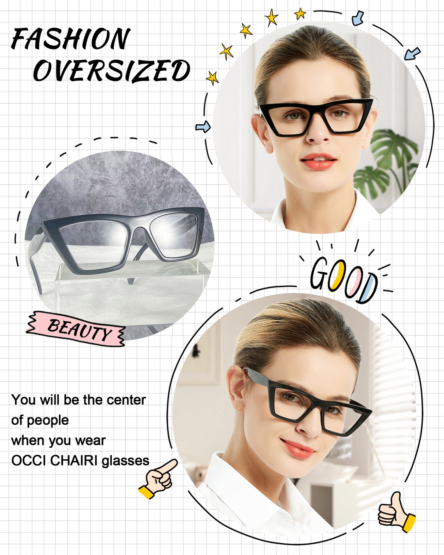 OCCI CHIARI Reading Glasses for Women Cat Eye Fashion Reader