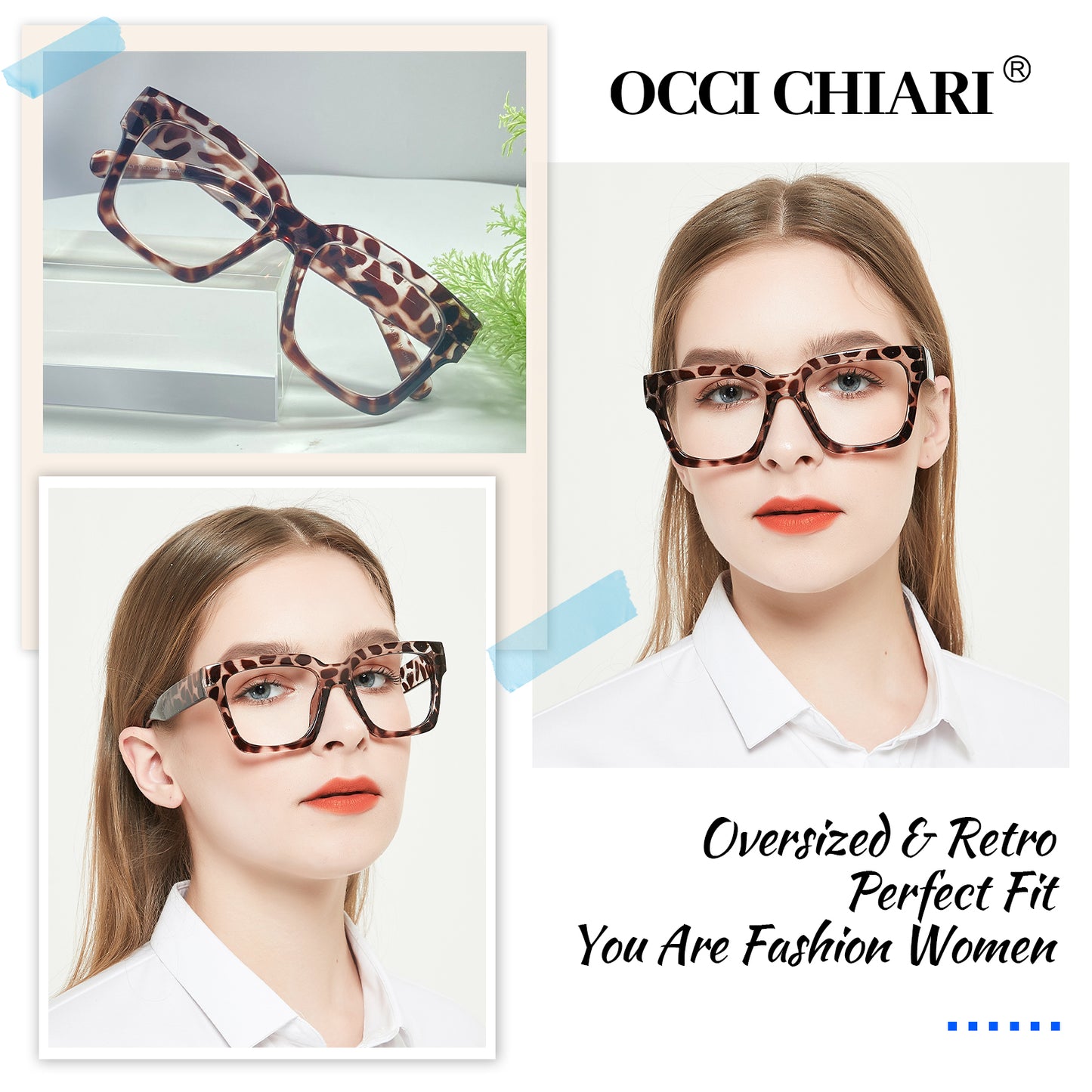 OCCI CHIARI Large Frame Reading Glasses for Women Retro Square Readers OC5078